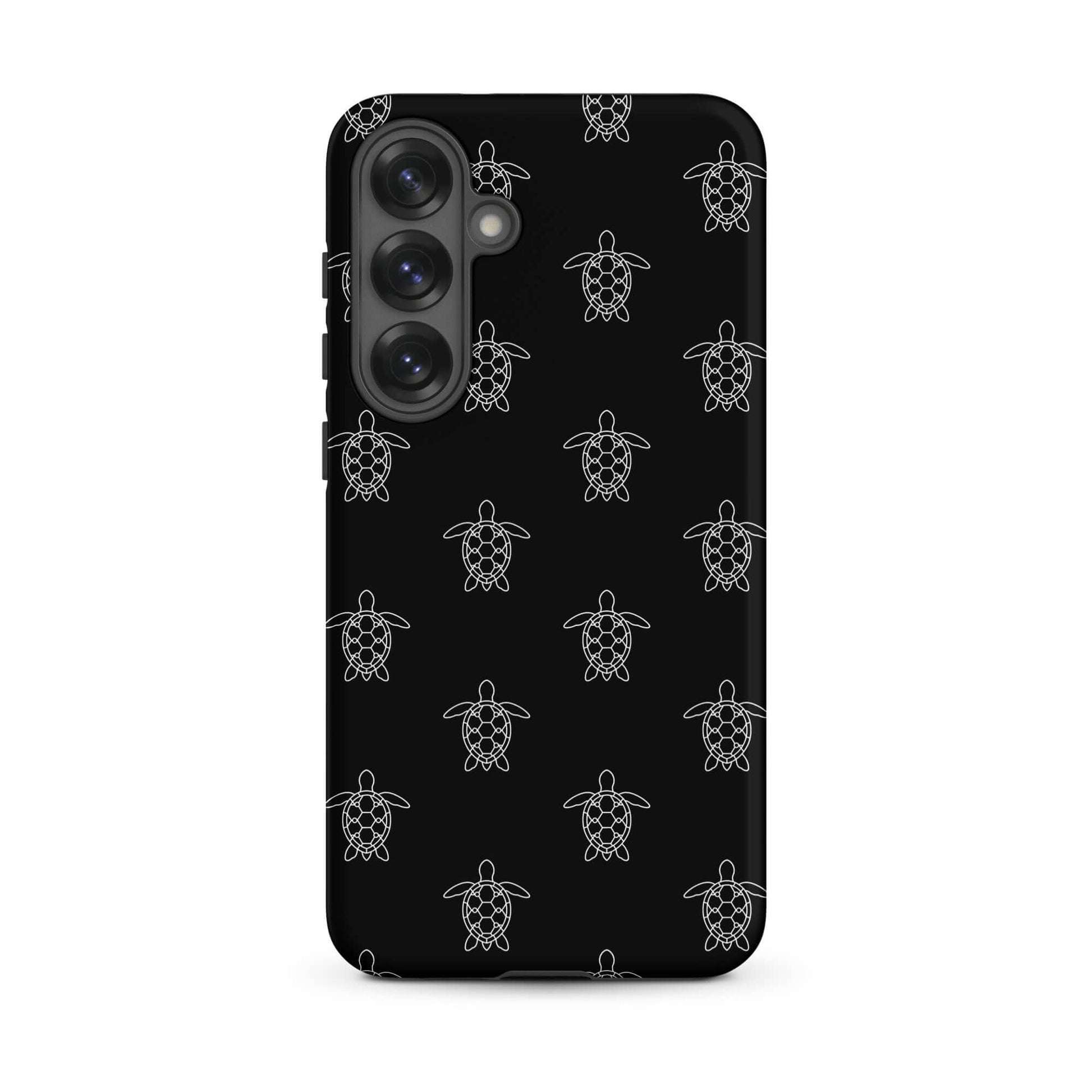 Phone Case for Samsung Galaxy with minimalist sea turtle pattern on a black background.