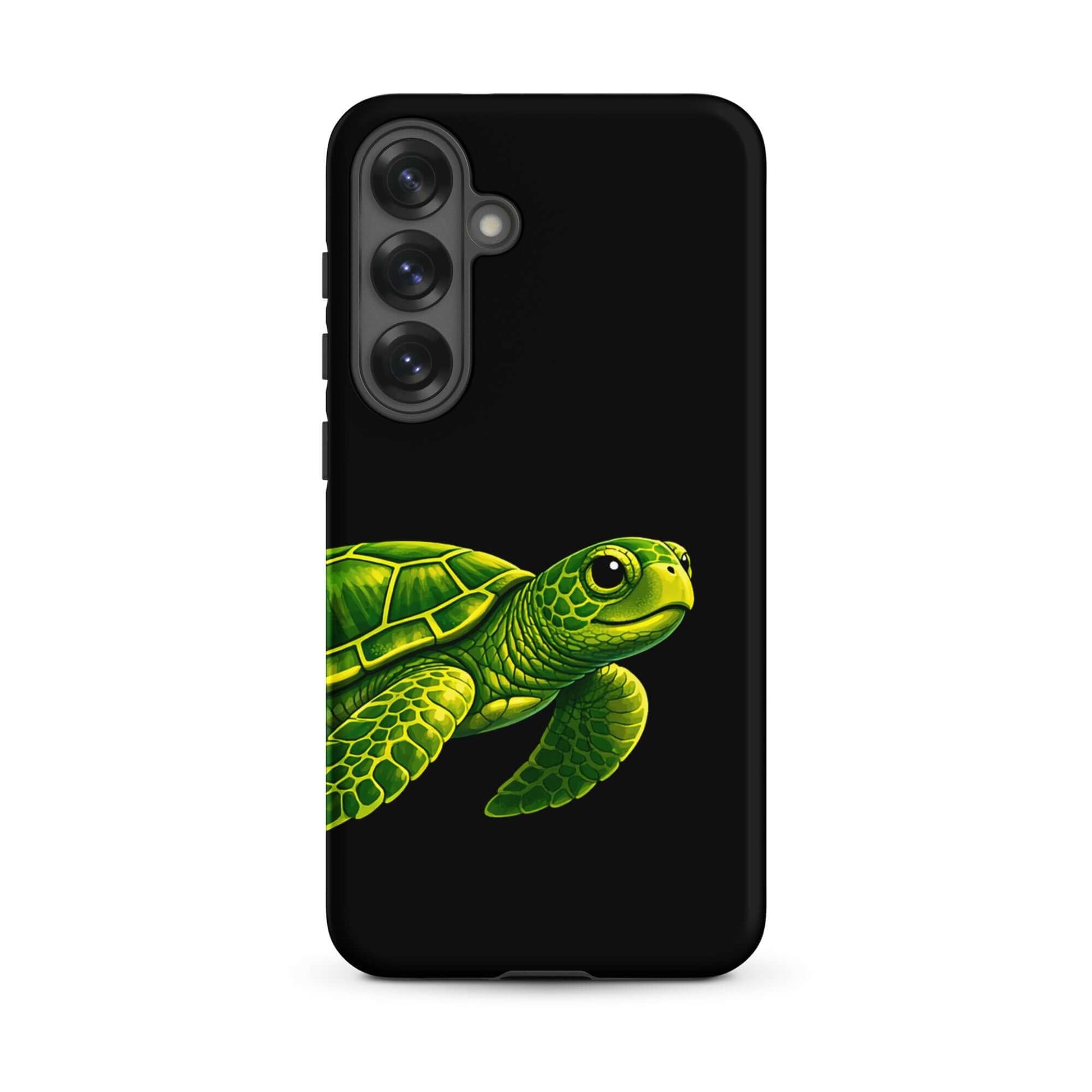 Phone case featuring a vibrant sea turtle design on a deep black background, perfect for Samsung Galaxy.