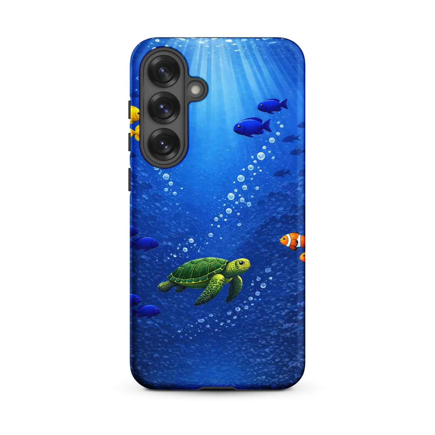 Phone Case for Samsung Galaxy featuring a sea turtle design in a vibrant underwater scene.