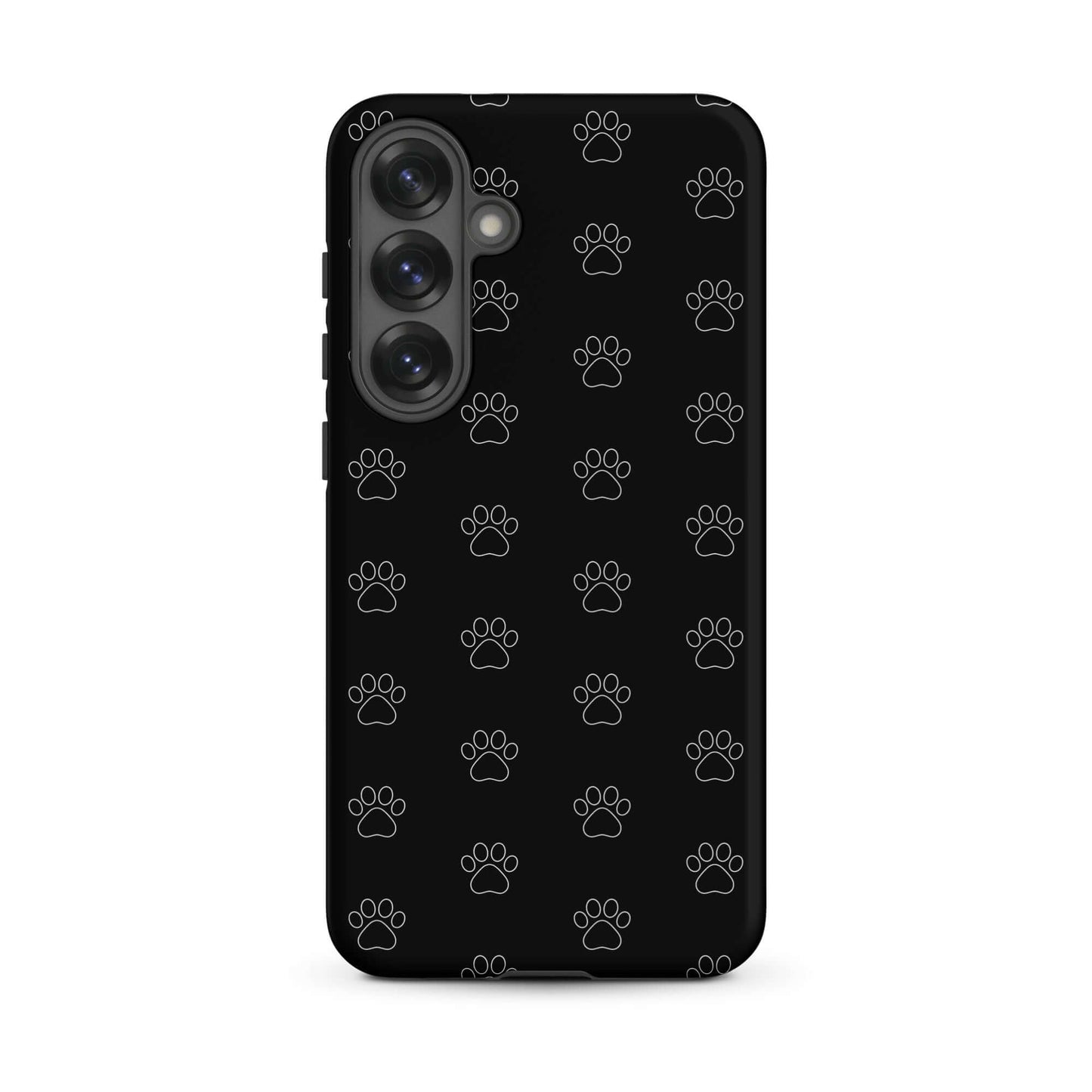 Phone Case for Samsung Galaxy featuring a playful paw print pattern on a sleek black background.