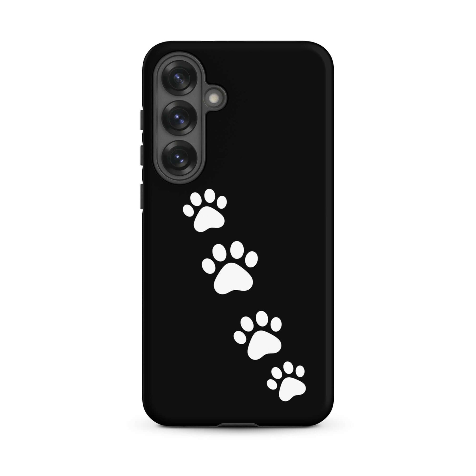 Phone case with white paw-print trail design for Samsung Galaxy lovers.