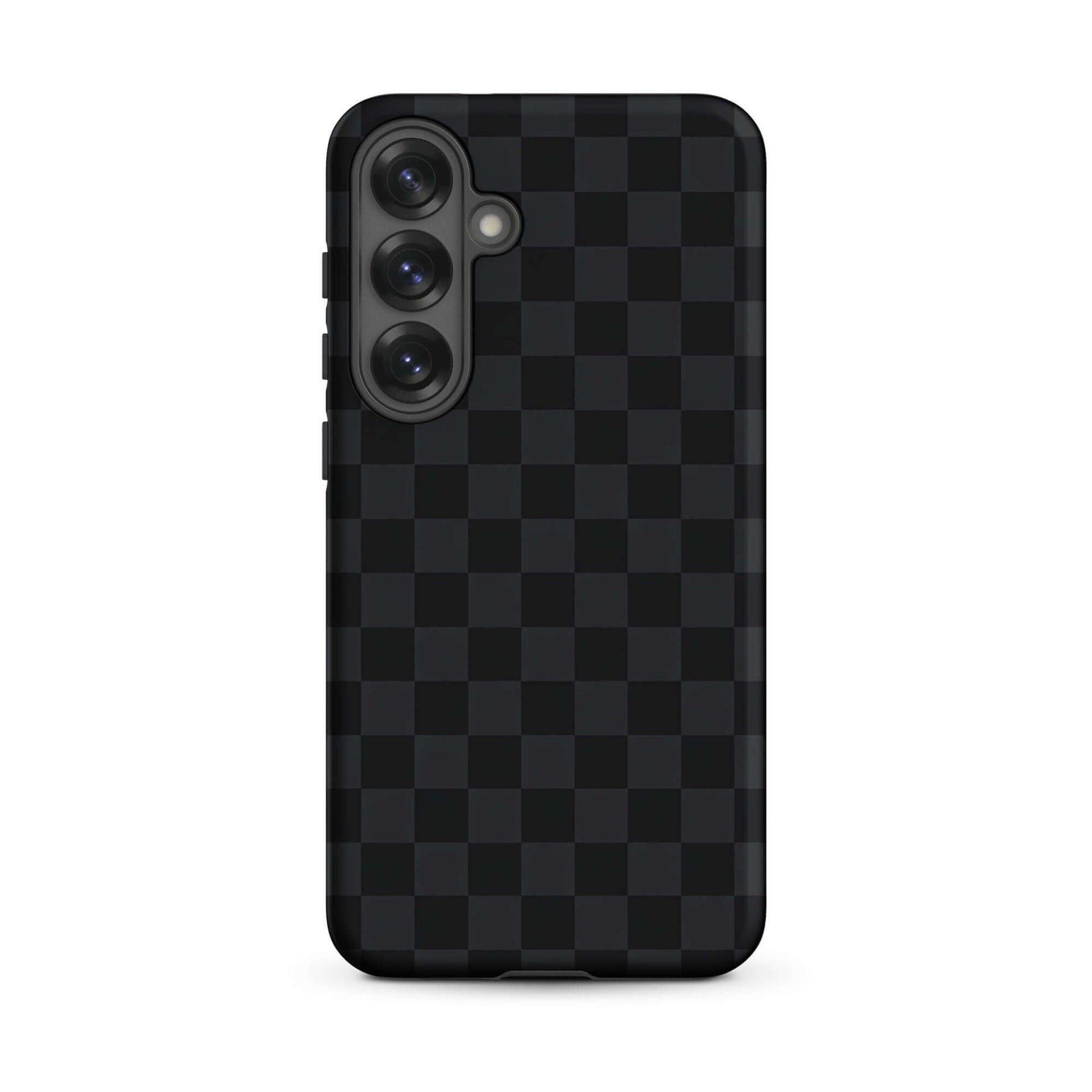 Phone Case for Samsung Galaxy with black and charcoal checkered design, offering sleek, modern protection.