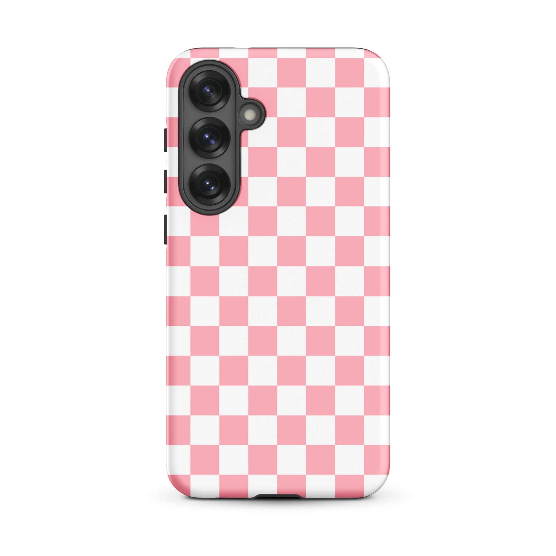 Phone Case for Samsung Galaxy with playful pink and white checkered design, adding a fun and stylish touch to your device.