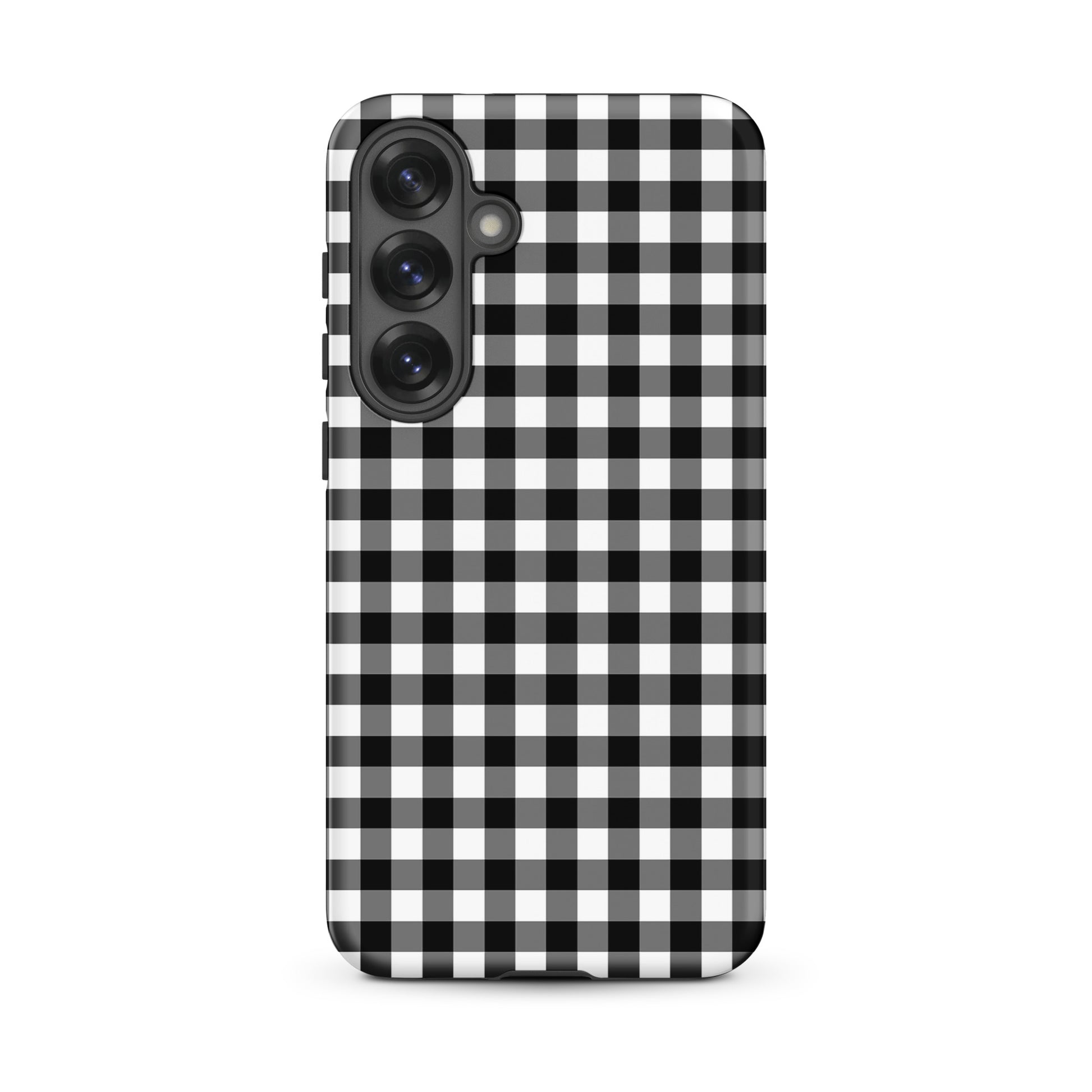 Phone Case for Samsung Galaxy in black-and-white gingham pattern, offering style and protection.