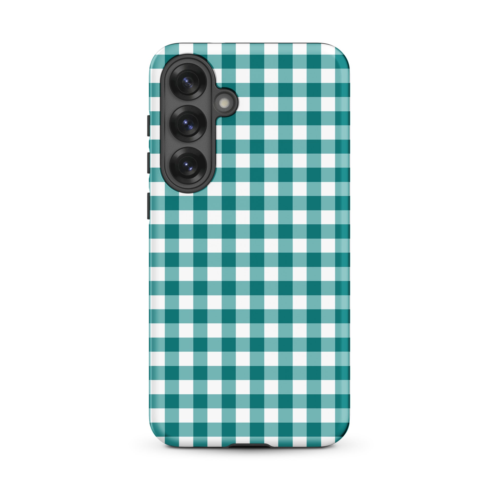 Phone Case with teal-and-white gingham pattern for Samsung Galaxy, offering style and protection.