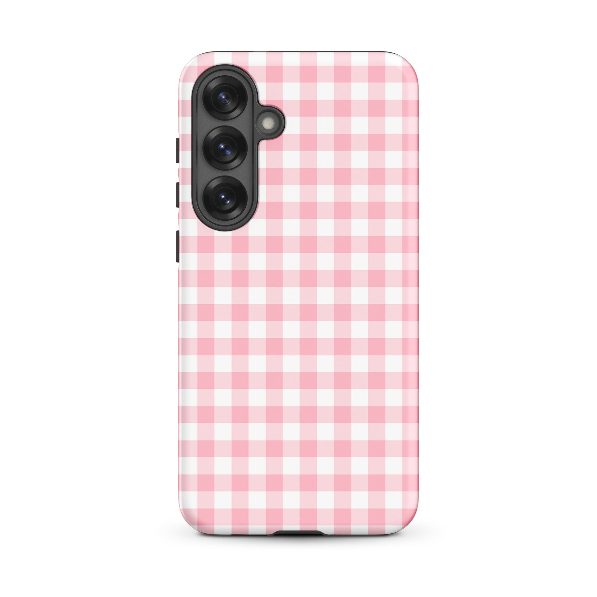 Phone Case for Samsung Galaxy with pink gingham pattern, combining style and protection.