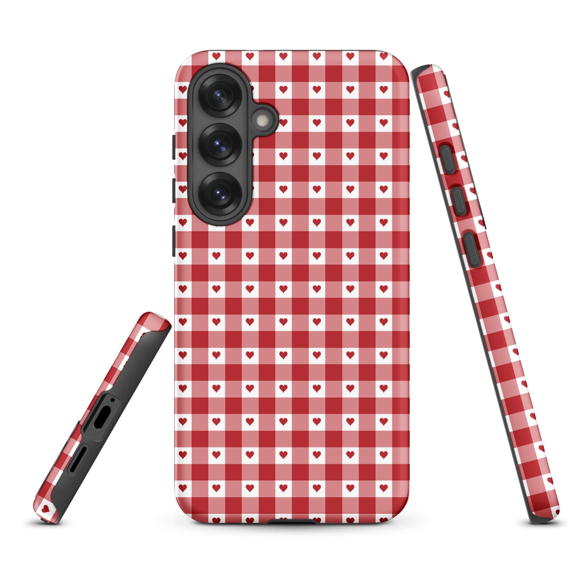 Phone Case for Samsung Galaxy with red gingham heart pattern, stylish and durable