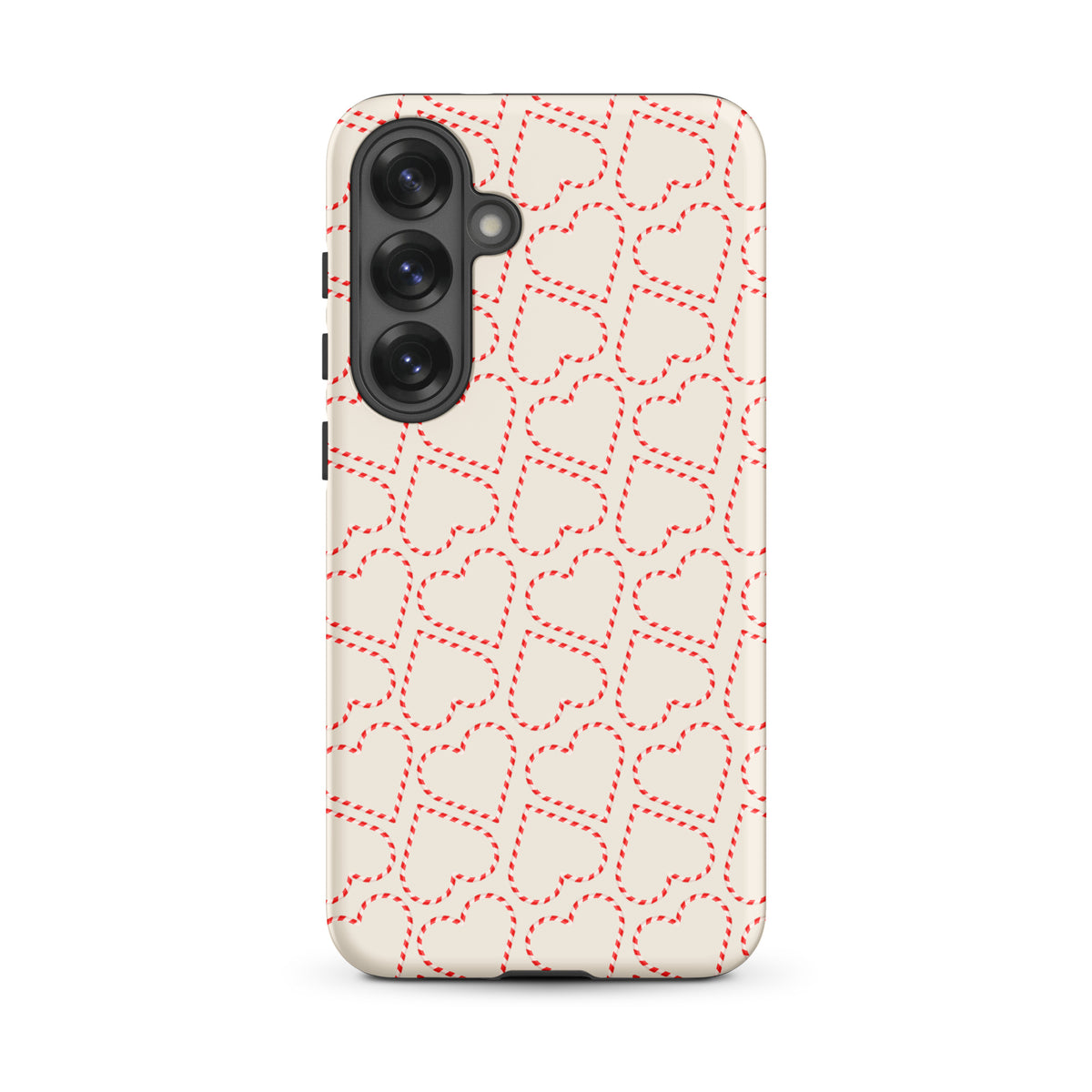 Phone Case for Samsung Galaxy with candy cane heart pattern, festive red and white stripes. Perfect holiday accessory for winter celebrations.