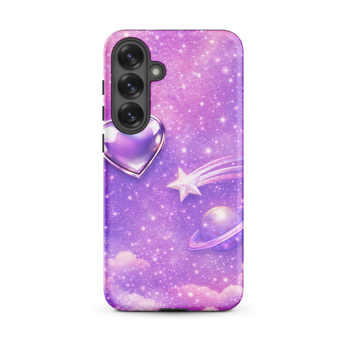 Phone Case for Samsung Galaxy with cosmic heart, shooting star, and celestial design on pastel background.