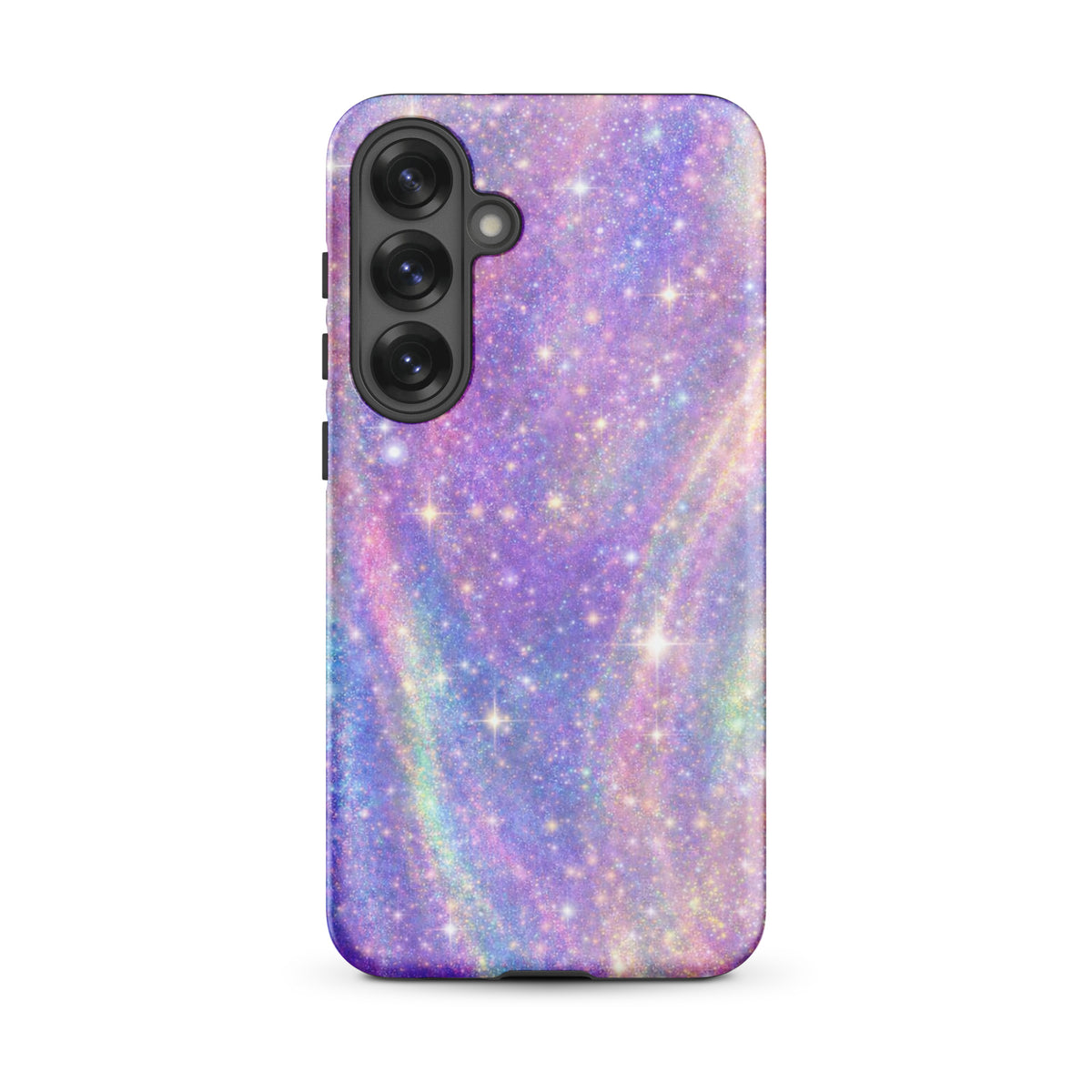 Phone Case for Samsung Galaxy with cosmic dream swirl design in pastel purples, pinks, and blues with golden sparkles.