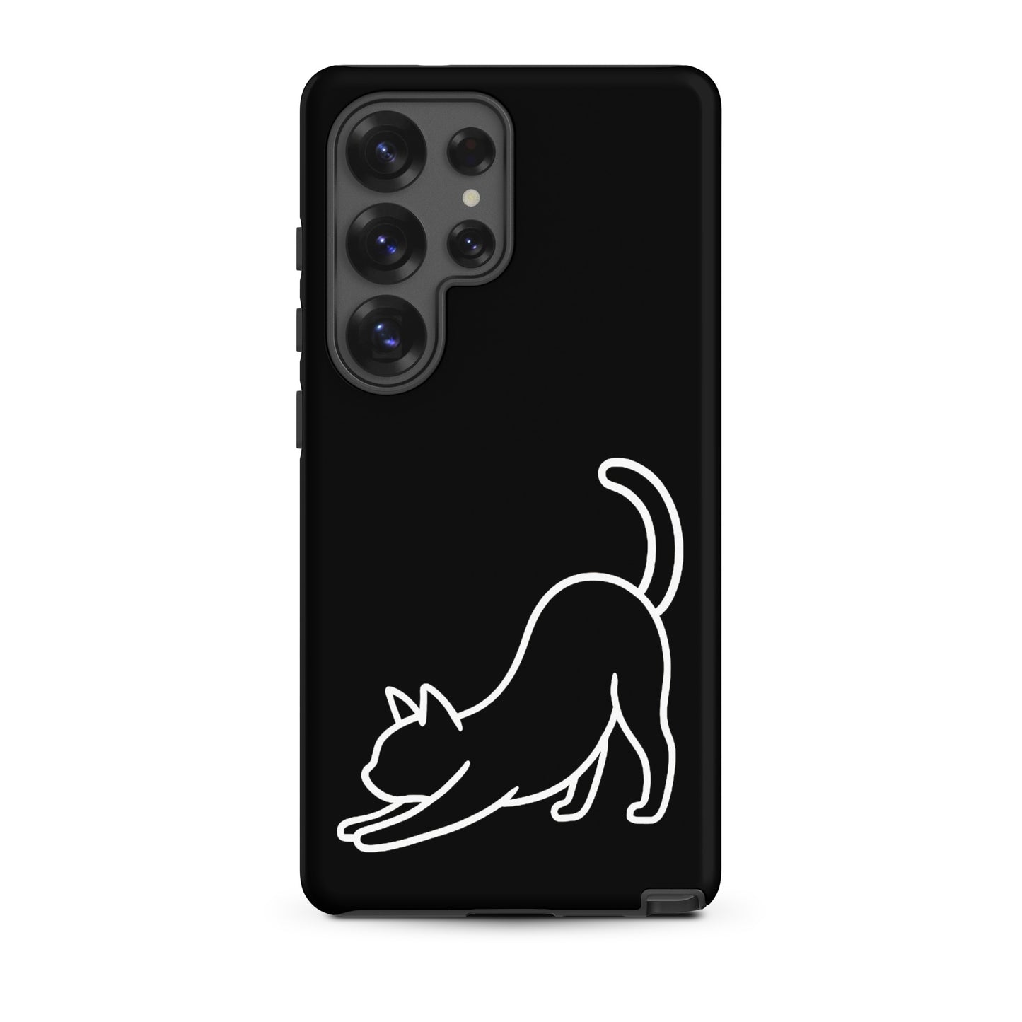 Phone Case for Samsung Galaxy with minimalist stretching cat design for cat lovers.