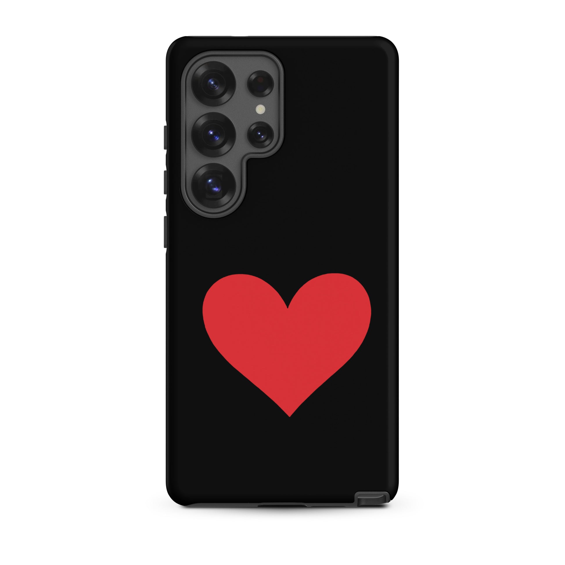 Phone Case for Samsung Galaxy featuring a red heart design on a black background.