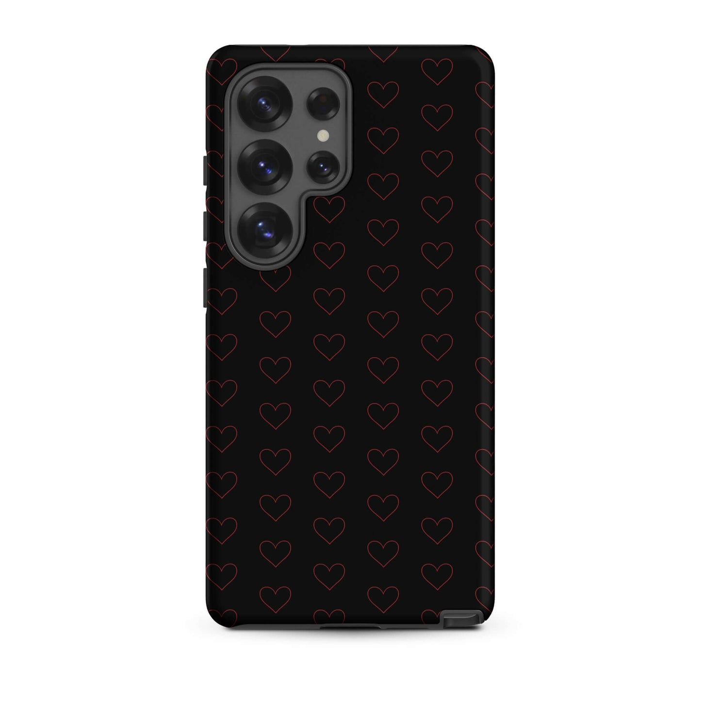 Phone Case for Samsung Galaxy featuring a crimson heart pattern on a sleek black background.
