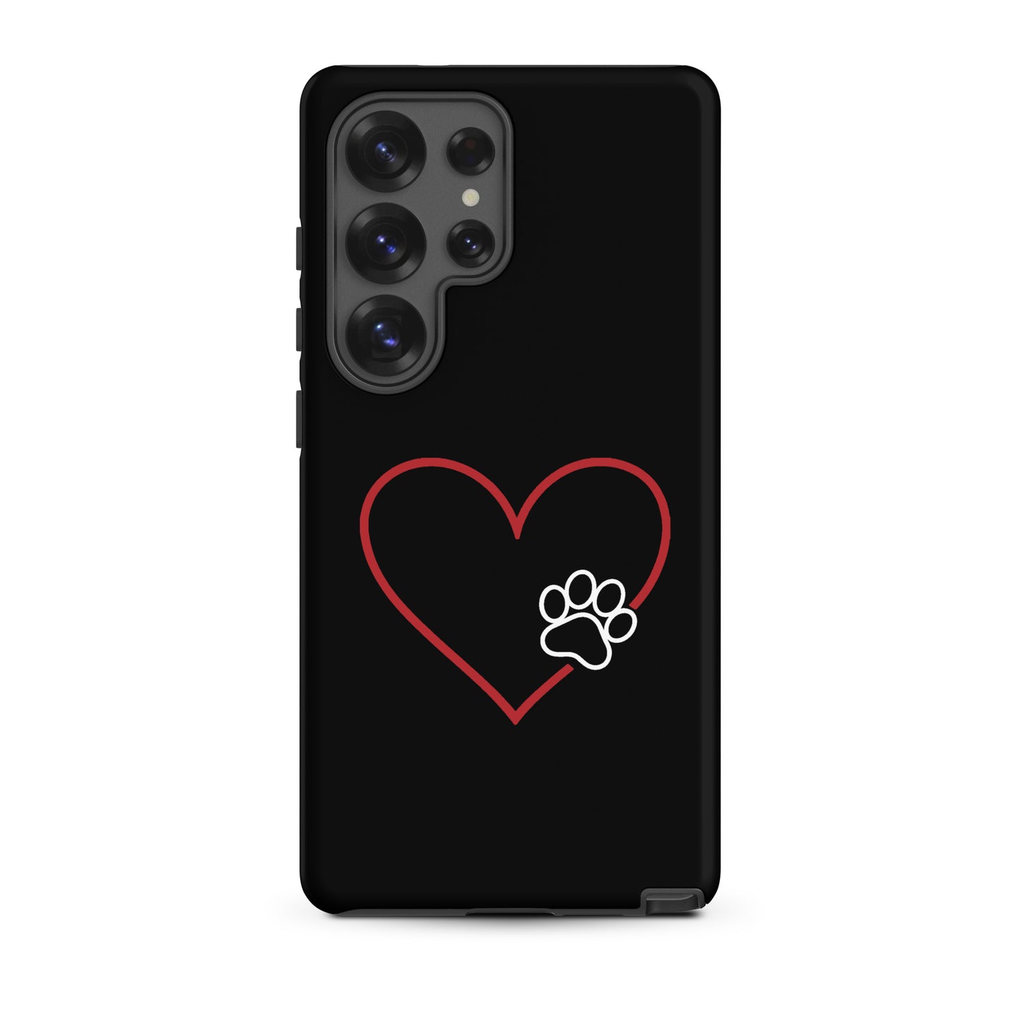 Phone Case for Samsung Galaxy with heart and paw print design, black protective cover, pet lovers accessory