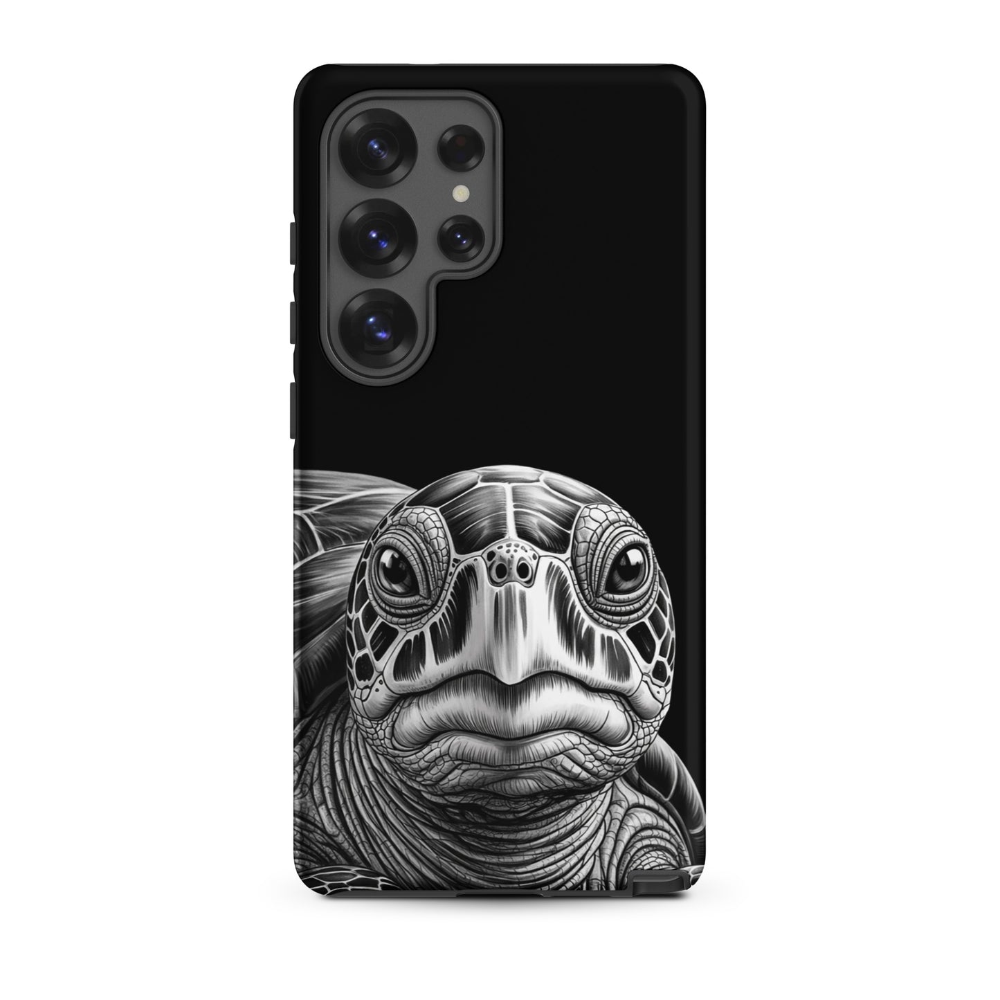 Phone Case for Samsung Galaxy with black and white intricate sea turtle design, blending art and protection.