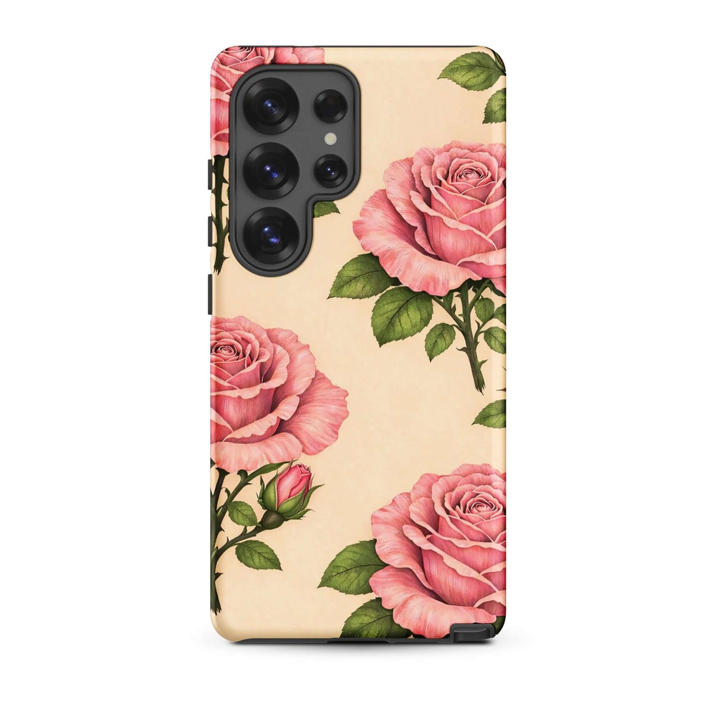 Phone Case for Samsung Galaxy with pink roses on cream background, providing elegant and stylish protection.