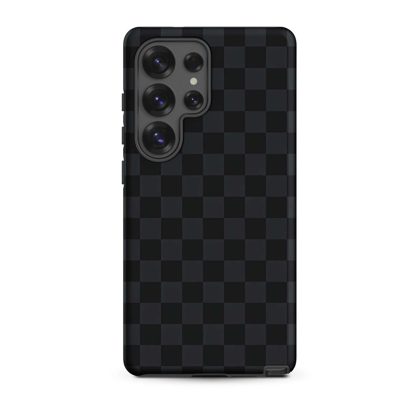 Phone Case for Samsung Galaxy with black and charcoal checkered design for sleek modern protection.