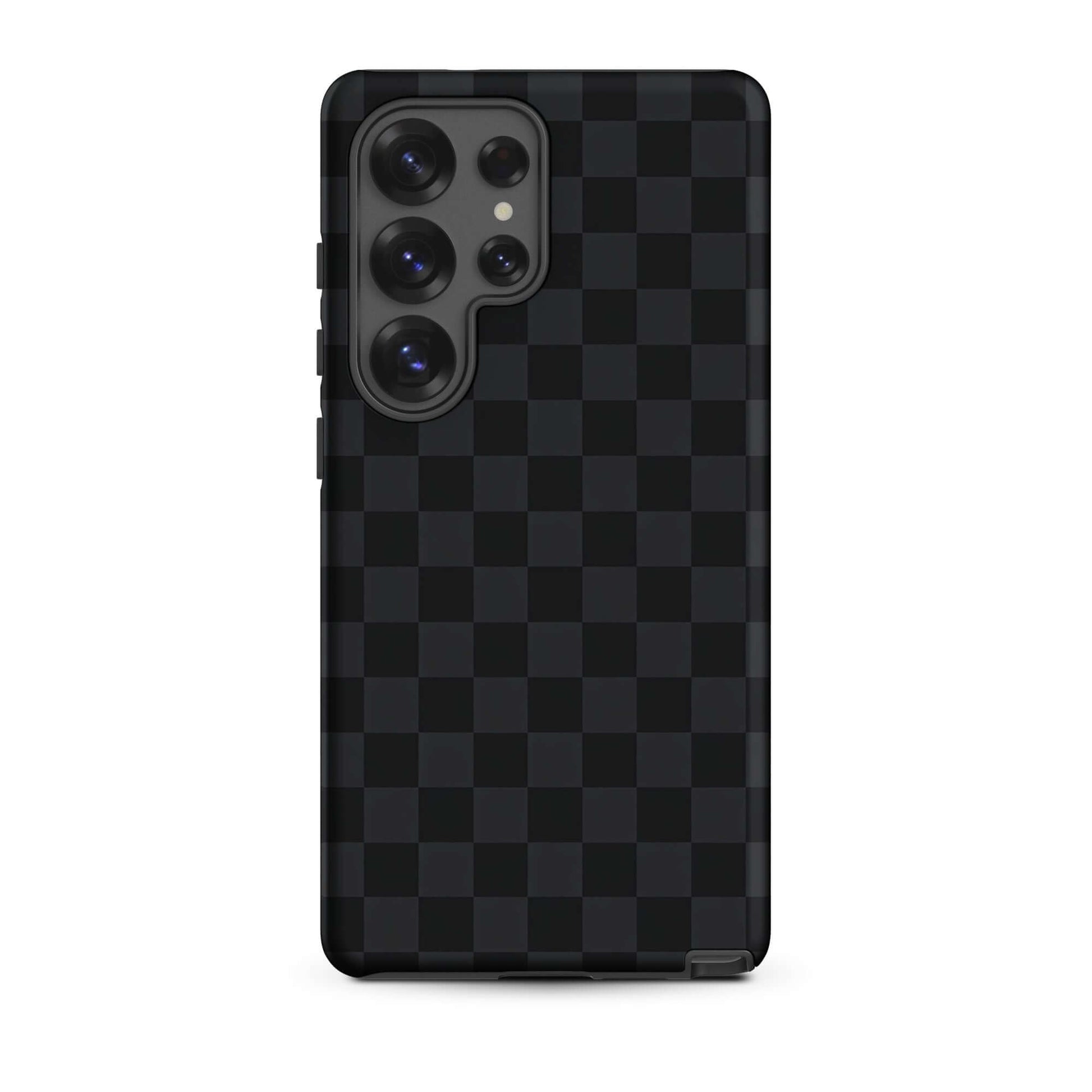 Phone Case for Samsung Galaxy with black and charcoal checkered design for sleek modern protection.