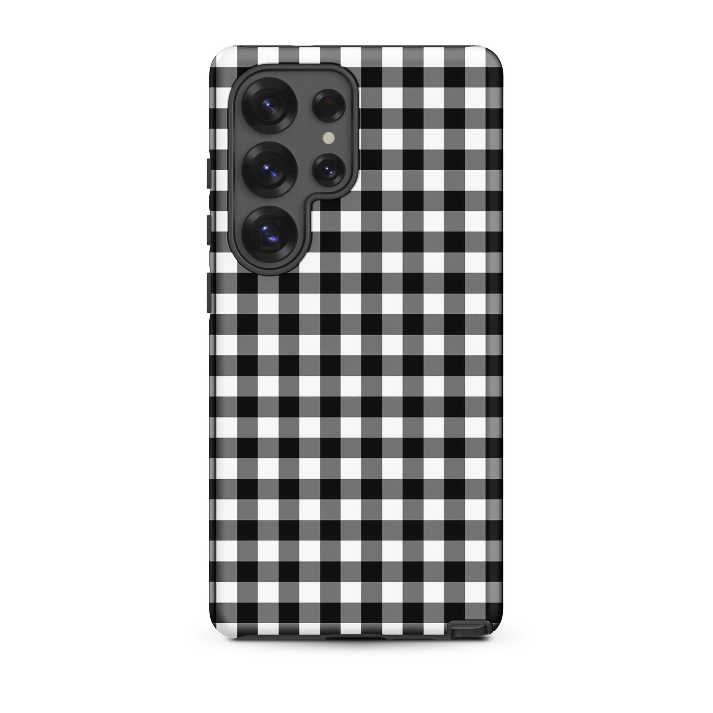 Phone Case for Samsung Galaxy with black and white gingham pattern, offering stylish protection and luxury craftsmanship.