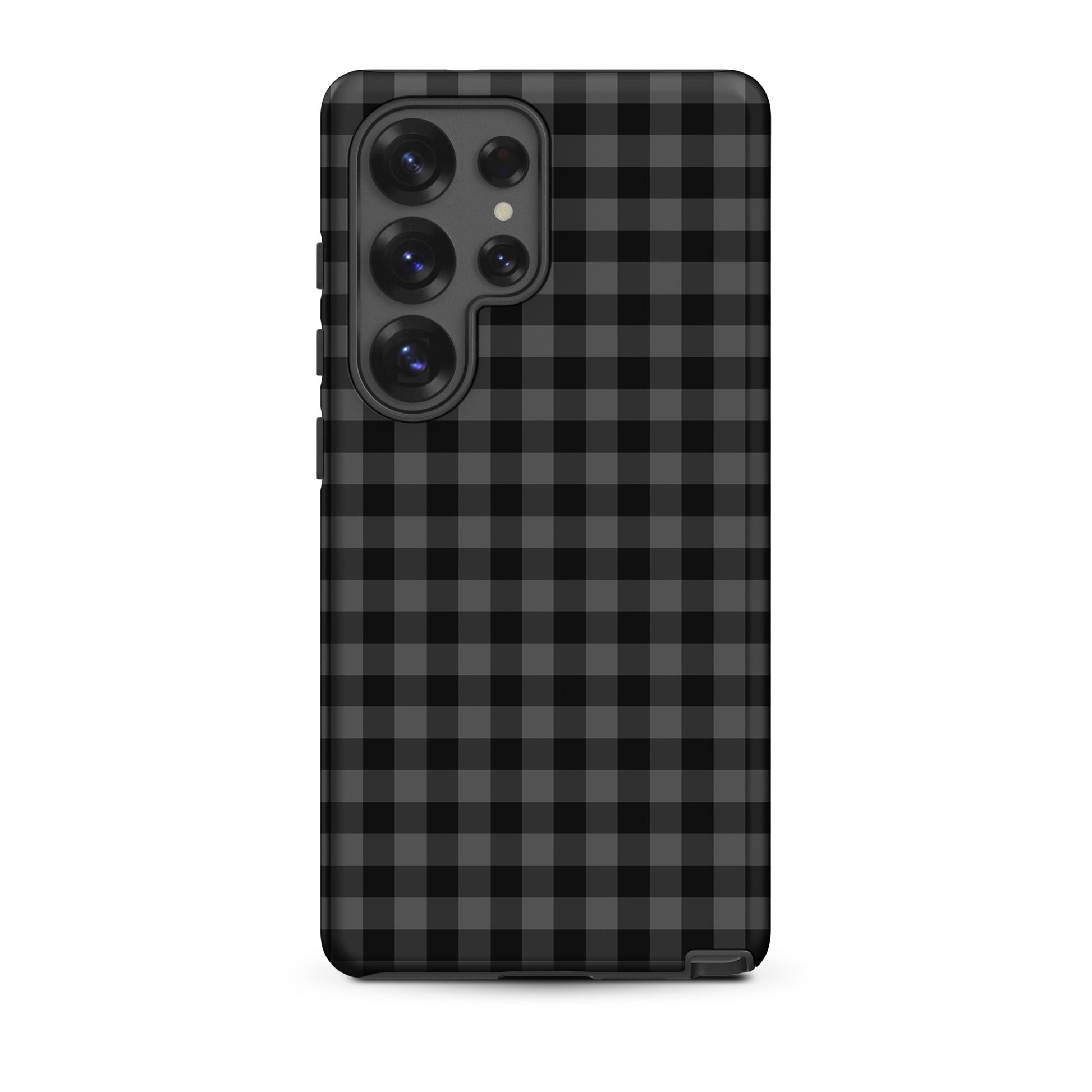 Phone Case for Samsung Galaxy with black-and-charcoal gingham pattern, combining style and protection