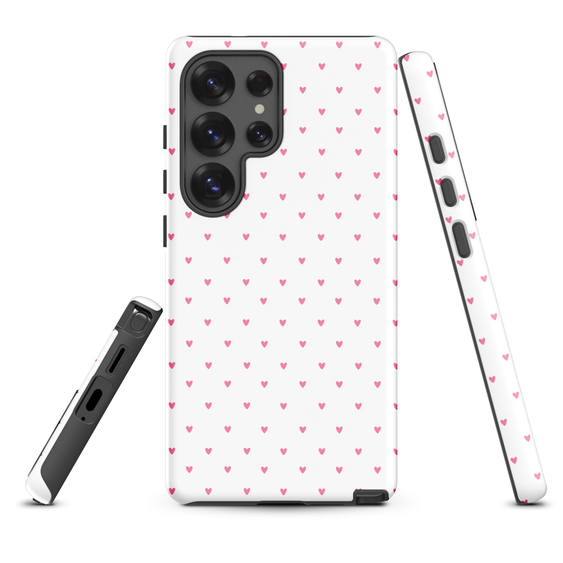 Phone Case for Samsung Galaxy in a heart-dot pattern featuring tiny hearts and a bold background, blending charm and modern style.