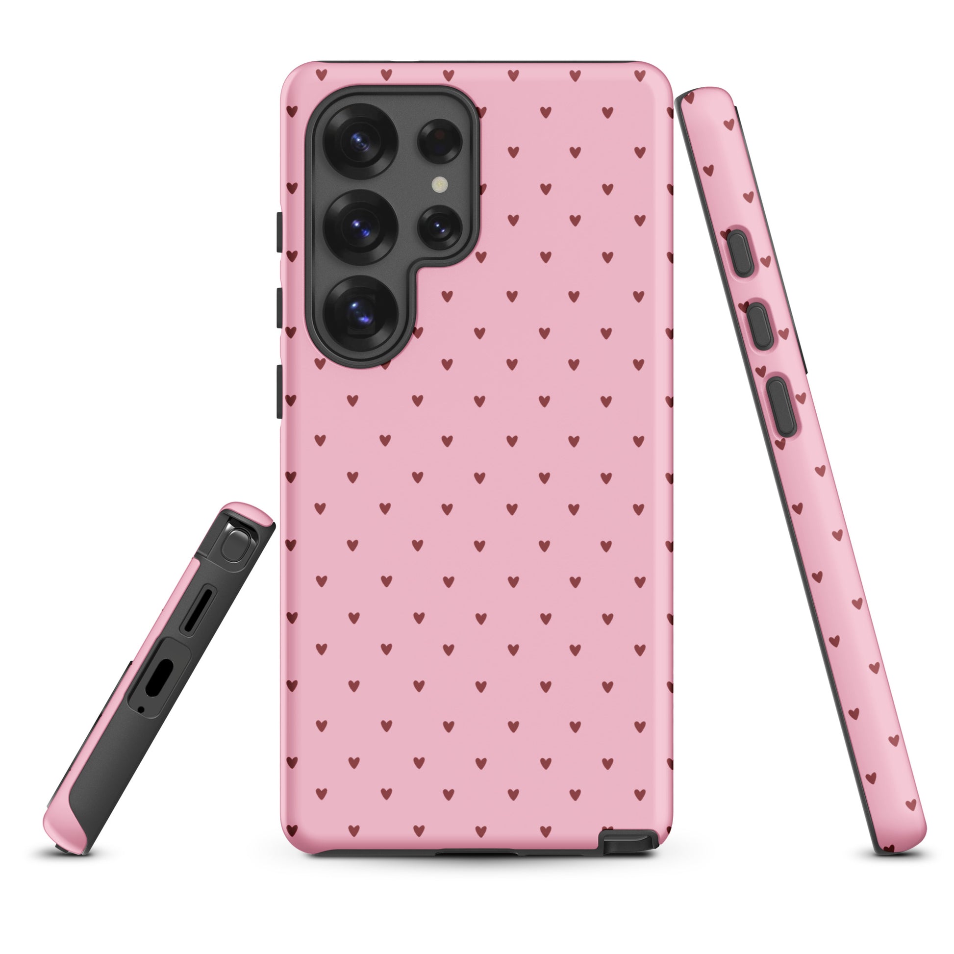Phone Case for Samsung Galaxy with playful heart-dot pattern in pink, showcasing a cute and modern design.