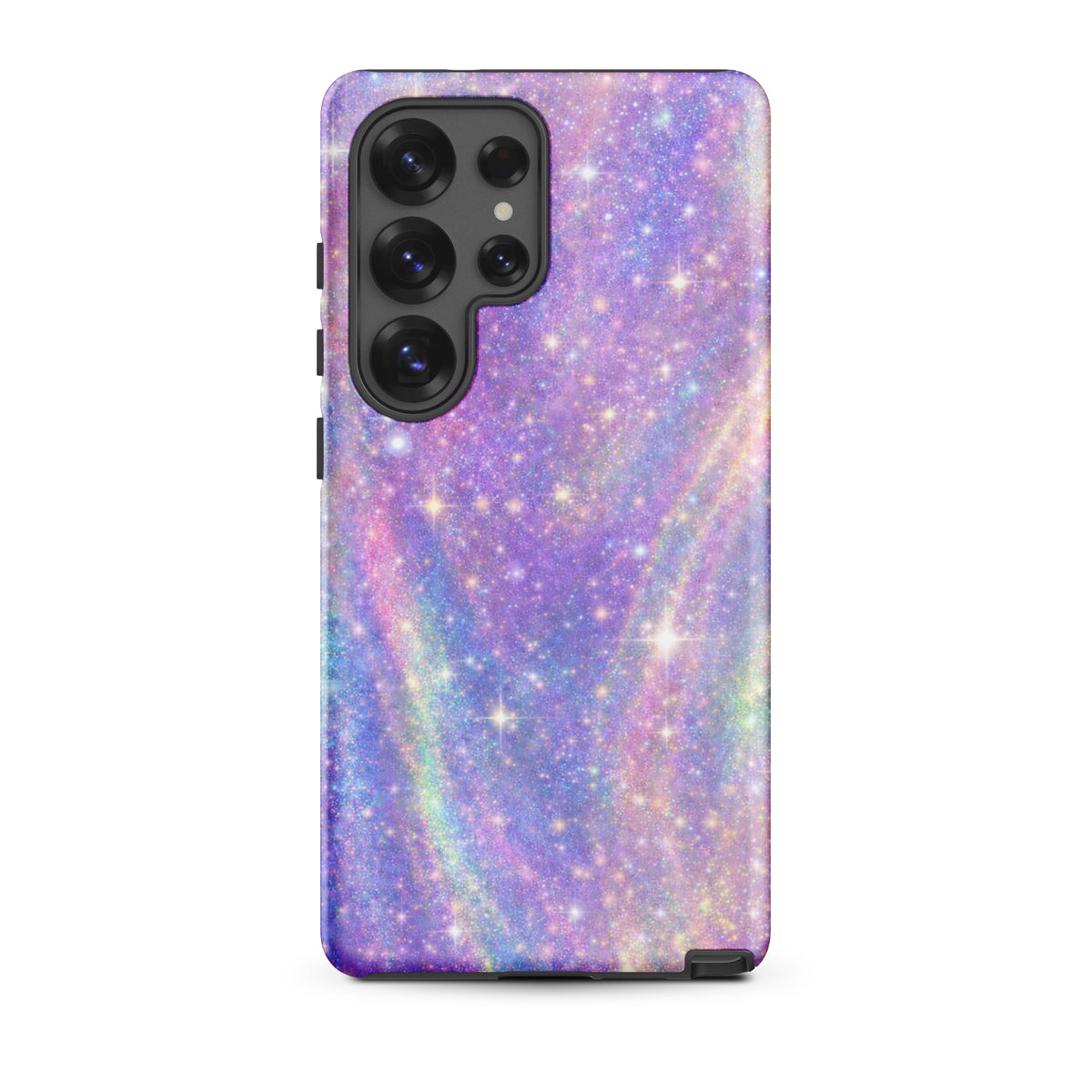 Phone Case for Samsung Galaxy with cosmic dream swirl design in pastel purples, pinks, blues, and golden sparkles.