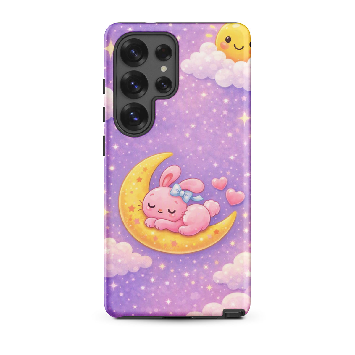 Phone Case for Samsung Galaxy - Cute, Cozy, Dreamy Bunny Moon Design with pastel sky and sleeping bunny on crescent moon.