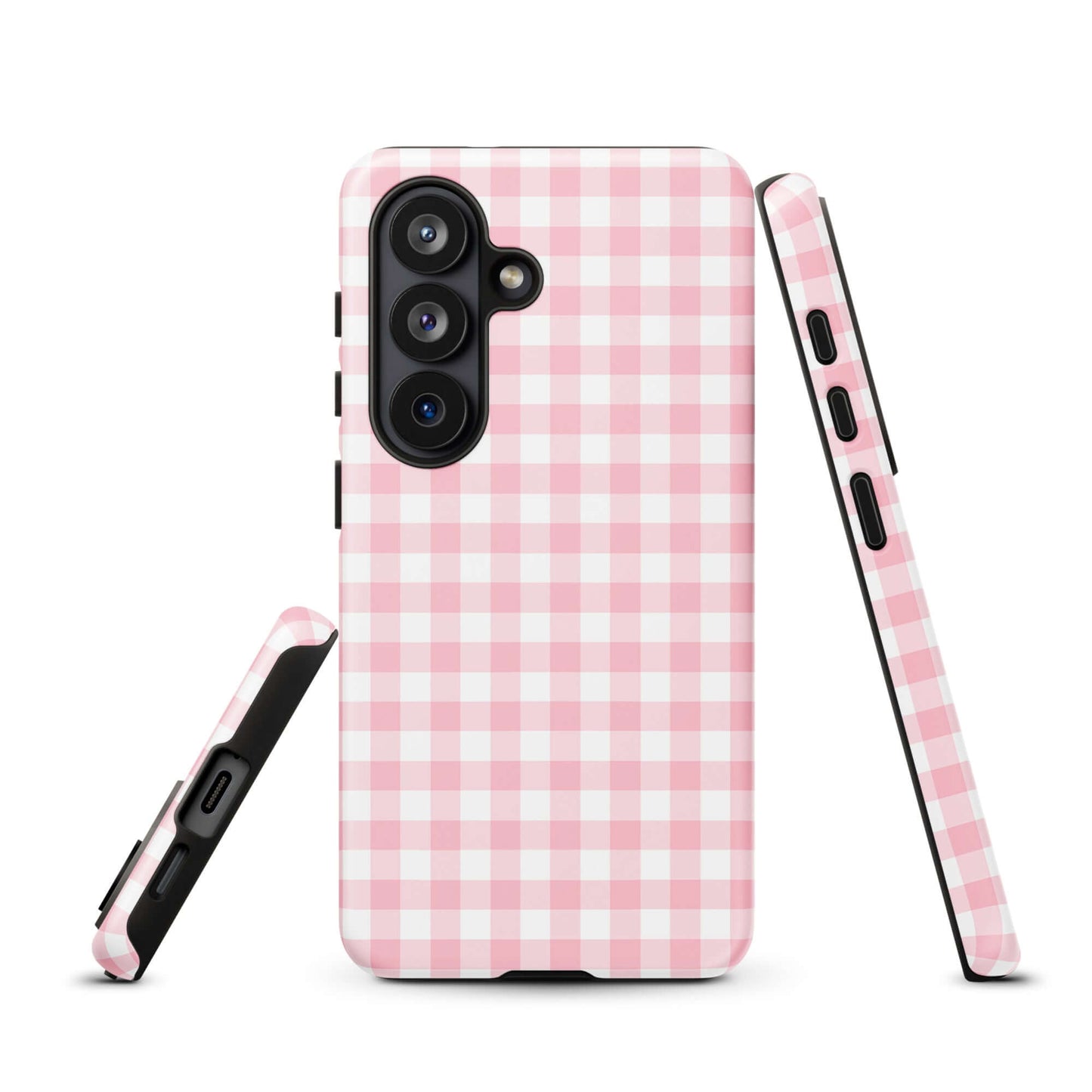 Phone Case for Samsung Galaxy with pink gingham pattern, combining chic style and protection.