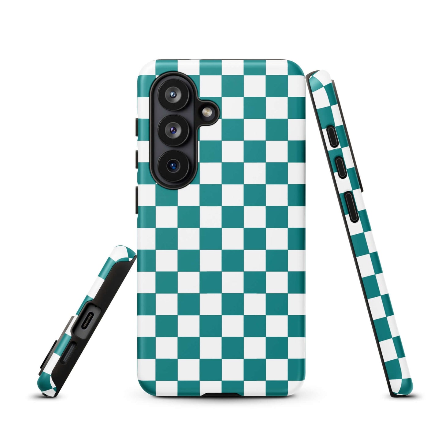 Phone Case for Samsung Galaxy with teal and white checkered design showcasing bold and playful style.