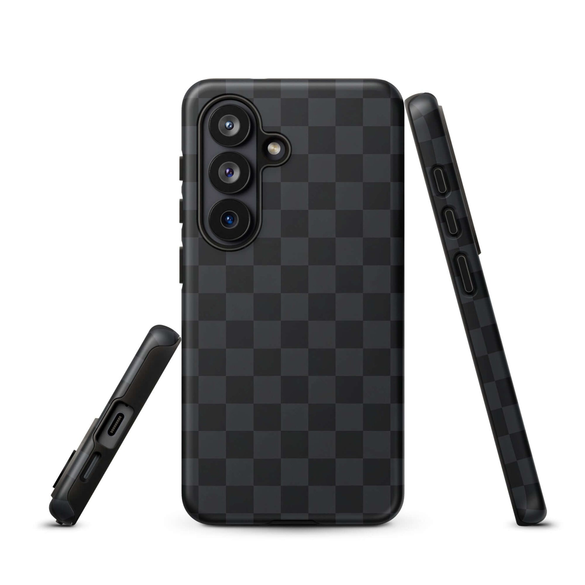 Phone Case for Samsung Galaxy with black and charcoal checkered design, offering stylish protection for your device.