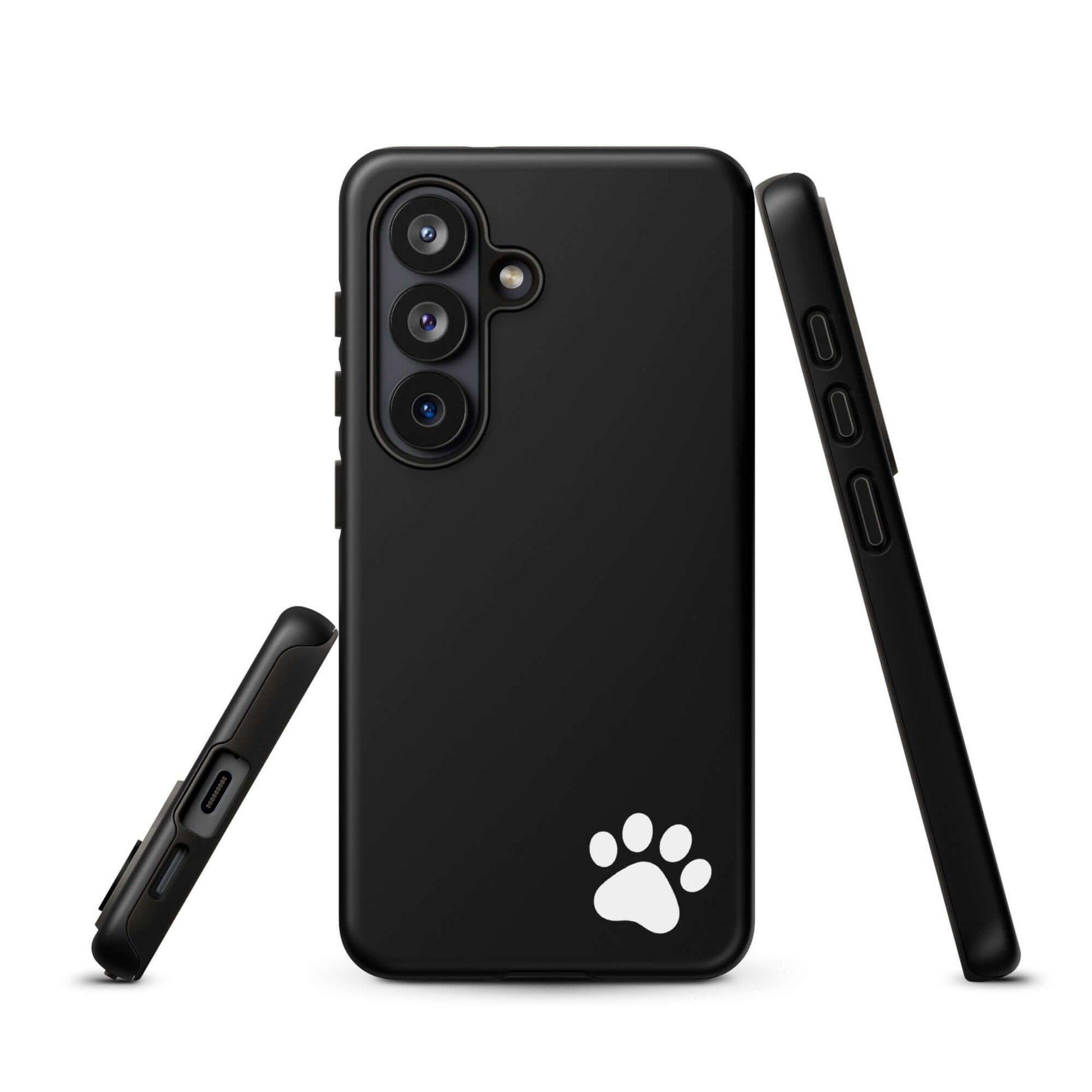 Phone Case for Samsung Galaxy with paw-print, minimalist design, black tough case.