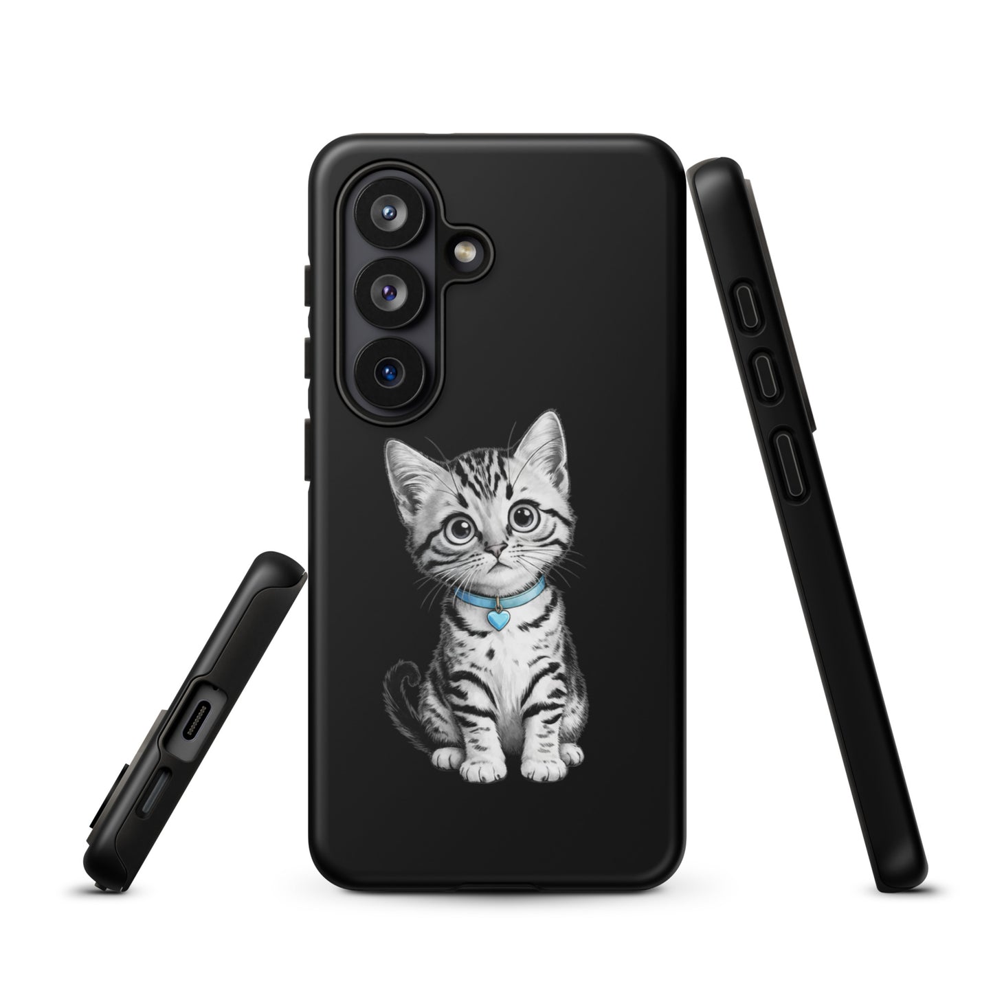 Phone Case for Samsung Galaxy featuring kitten with blue heart charm design
