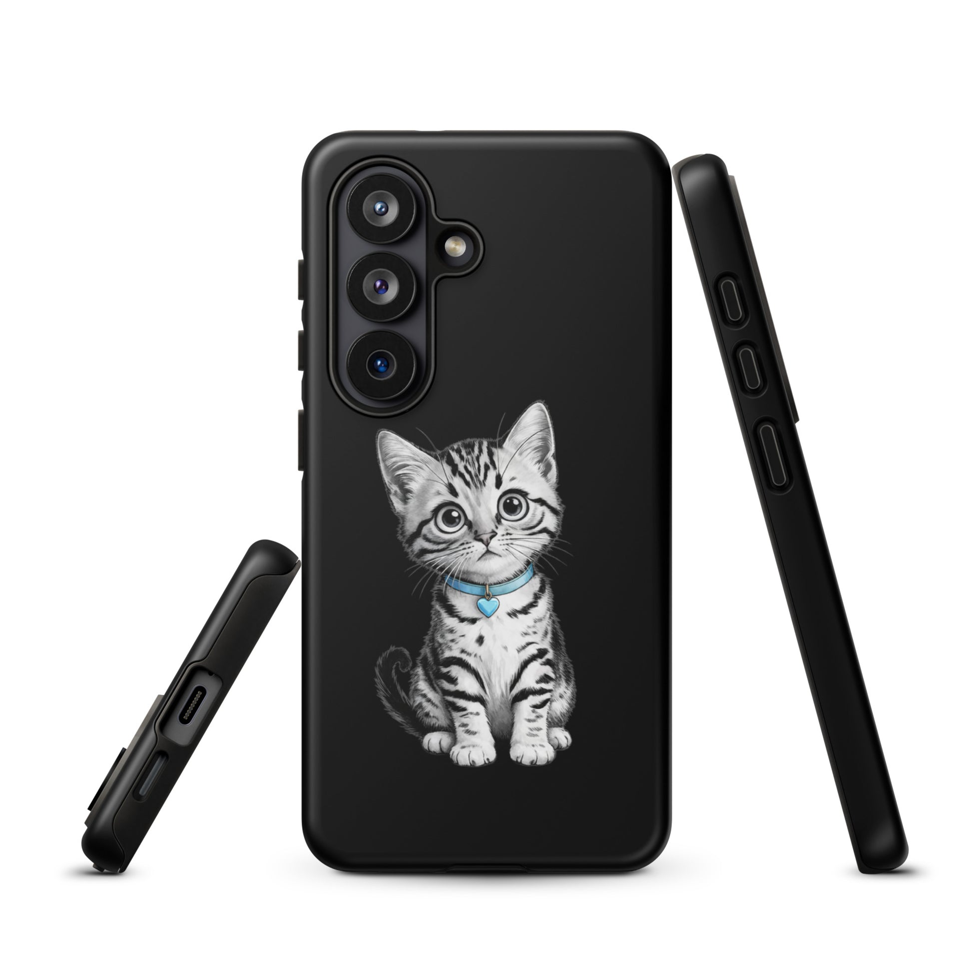 Phone Case for Samsung Galaxy featuring kitten with blue heart charm design