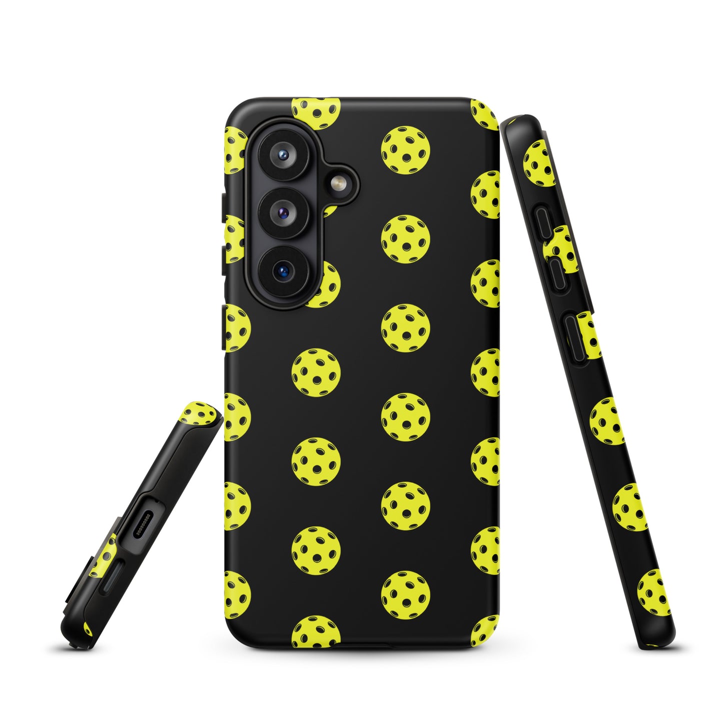 Phone Case for Samsung Galaxy with yellow pickleball pattern, sporty style and premium protection, perfect for pickleball enthusiasts.
