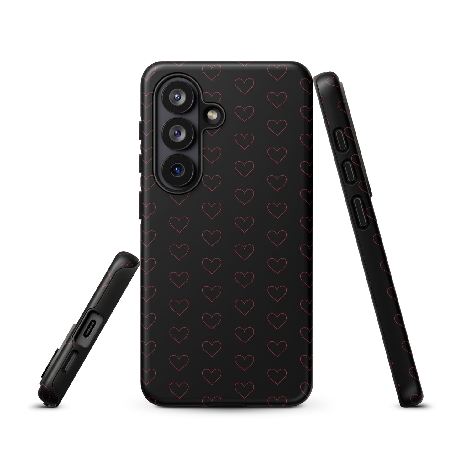 Phone Case for Samsung Galaxy with crimson heart pattern, featuring elegant and modern design with minimalist crimson heart outlines.