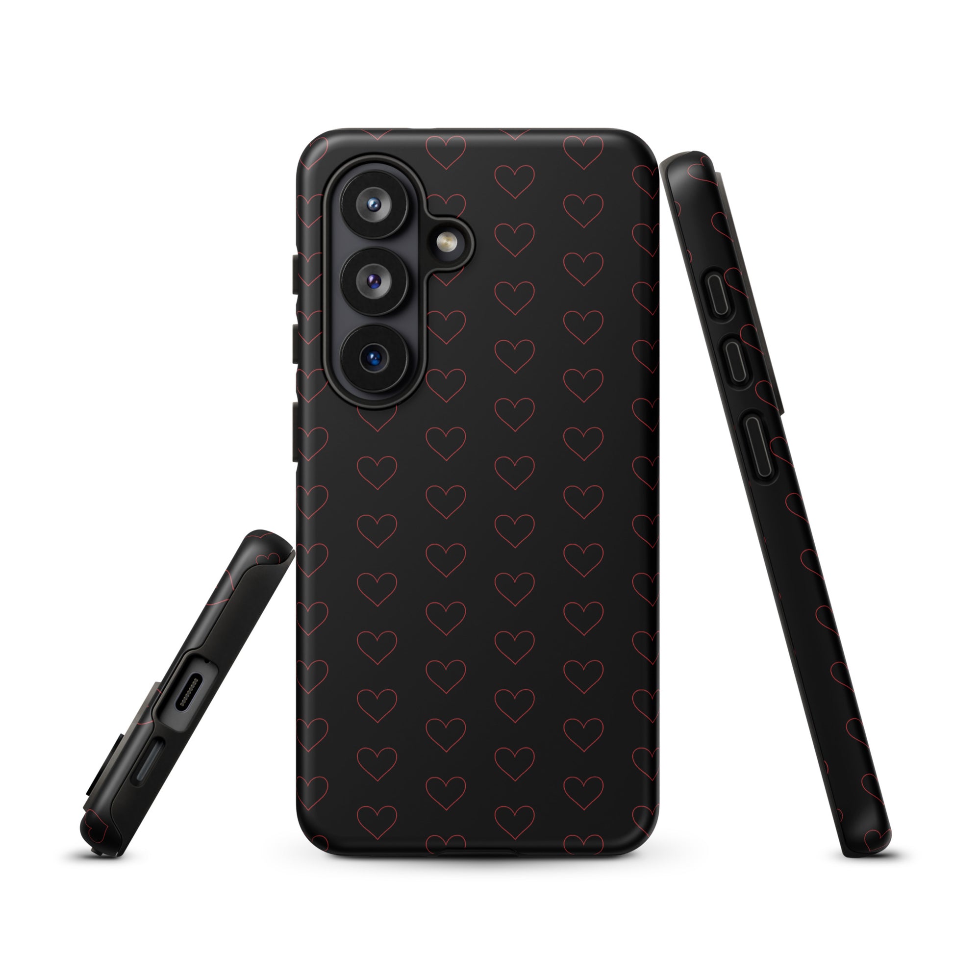 Phone Case for Samsung Galaxy with crimson heart pattern, featuring elegant and modern design with minimalist crimson heart outlines.