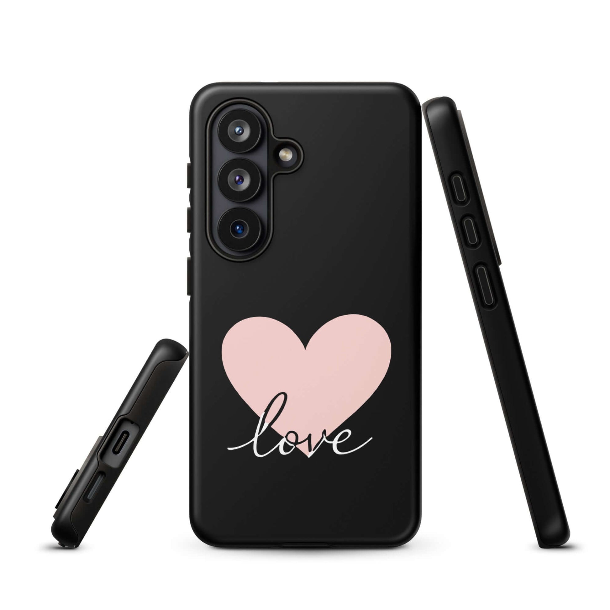 Phone Case for Samsung Galaxy with heart and 'love' script design, blending minimalist charm with protection.