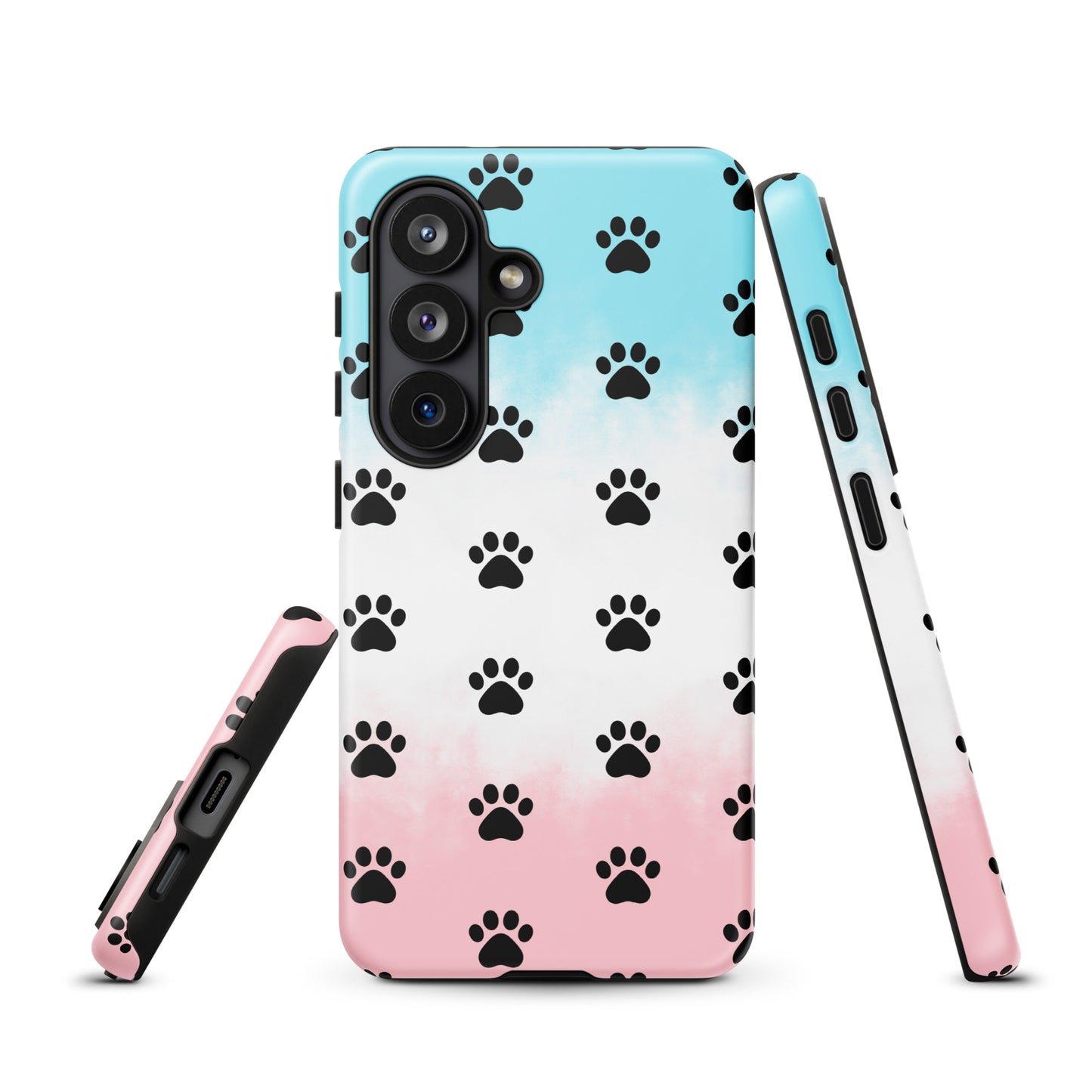 Phone Case for Samsung Galaxy with paw print pattern, featuring a playful design for pet lovers and a transparent finish showcasing phone color.