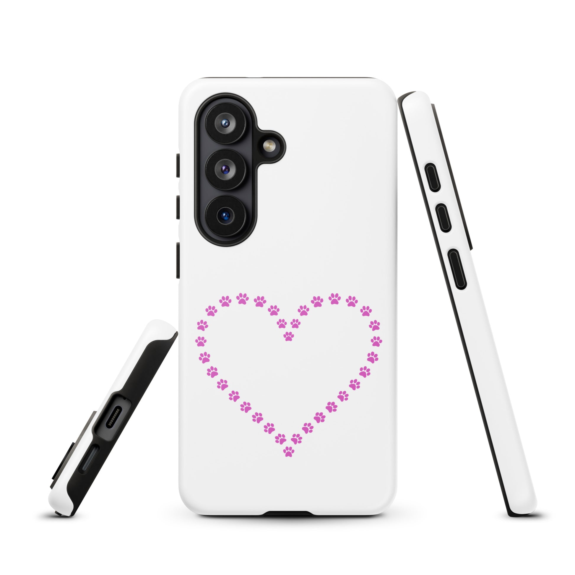 Phone Case for Samsung Galaxy with purple paw print heart design, perfect for pet lovers and animal enthusiasts.