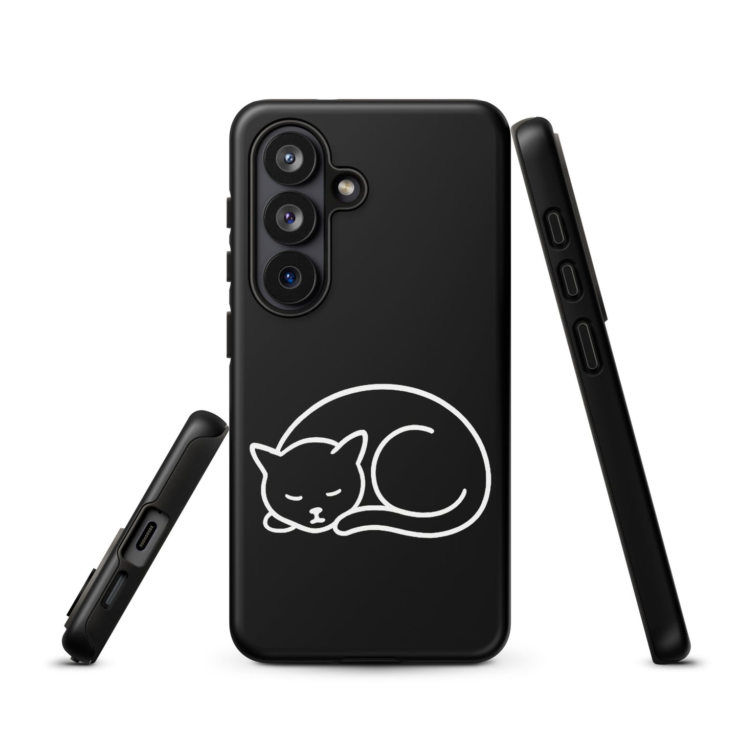 Phone Case for Samsung Galaxy Phones with minimalist curled-up cat design, offering dual-layer protection for cat lovers.