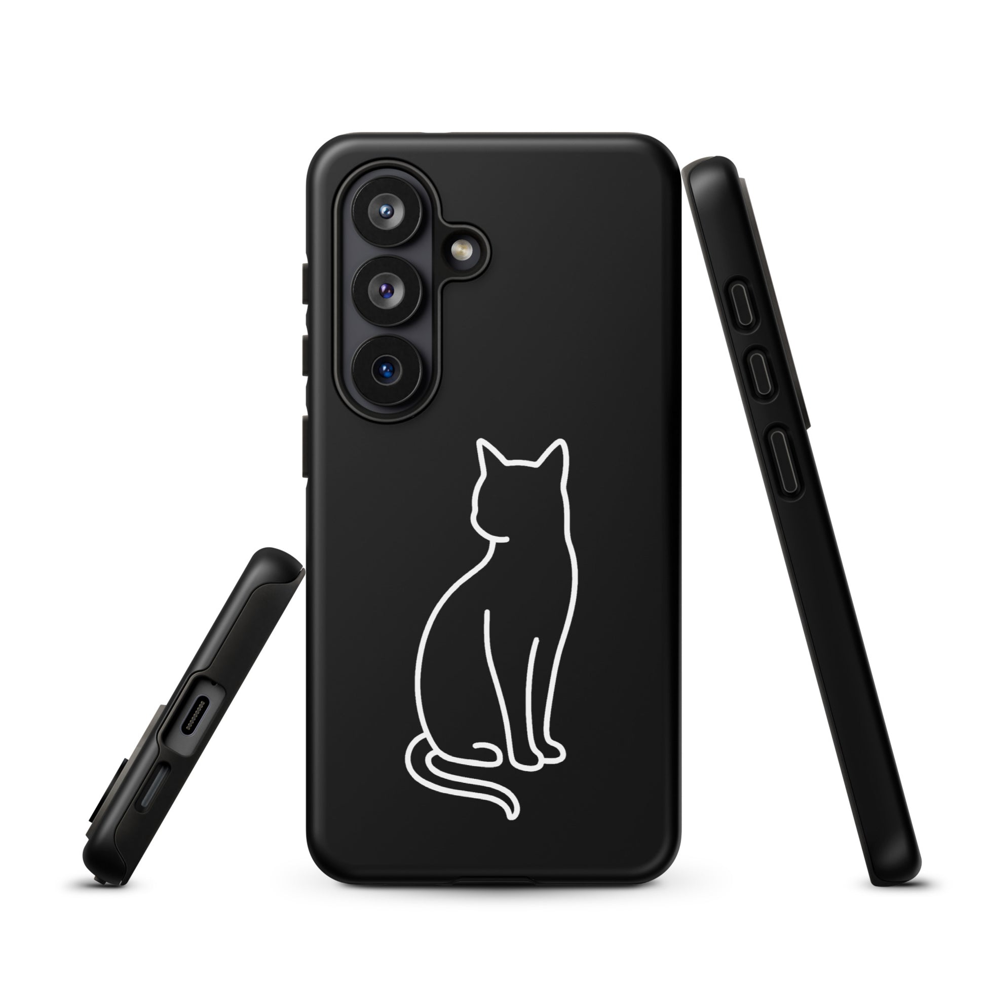 Phone Case with sitting cat outline for Samsung Galaxy, sleek dual-layer protection for modern pet lovers.