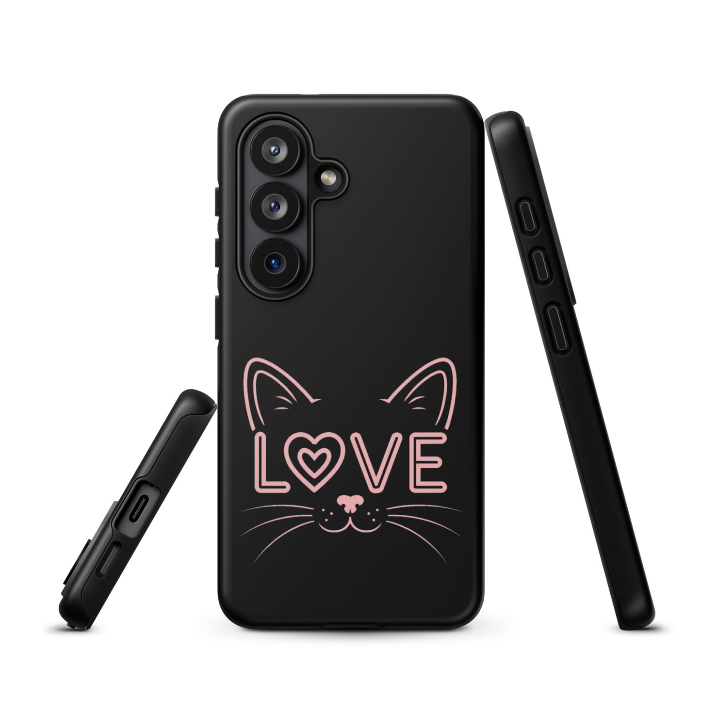 Cat Love phone case for Samsung Galaxy with minimalist cat face and love design