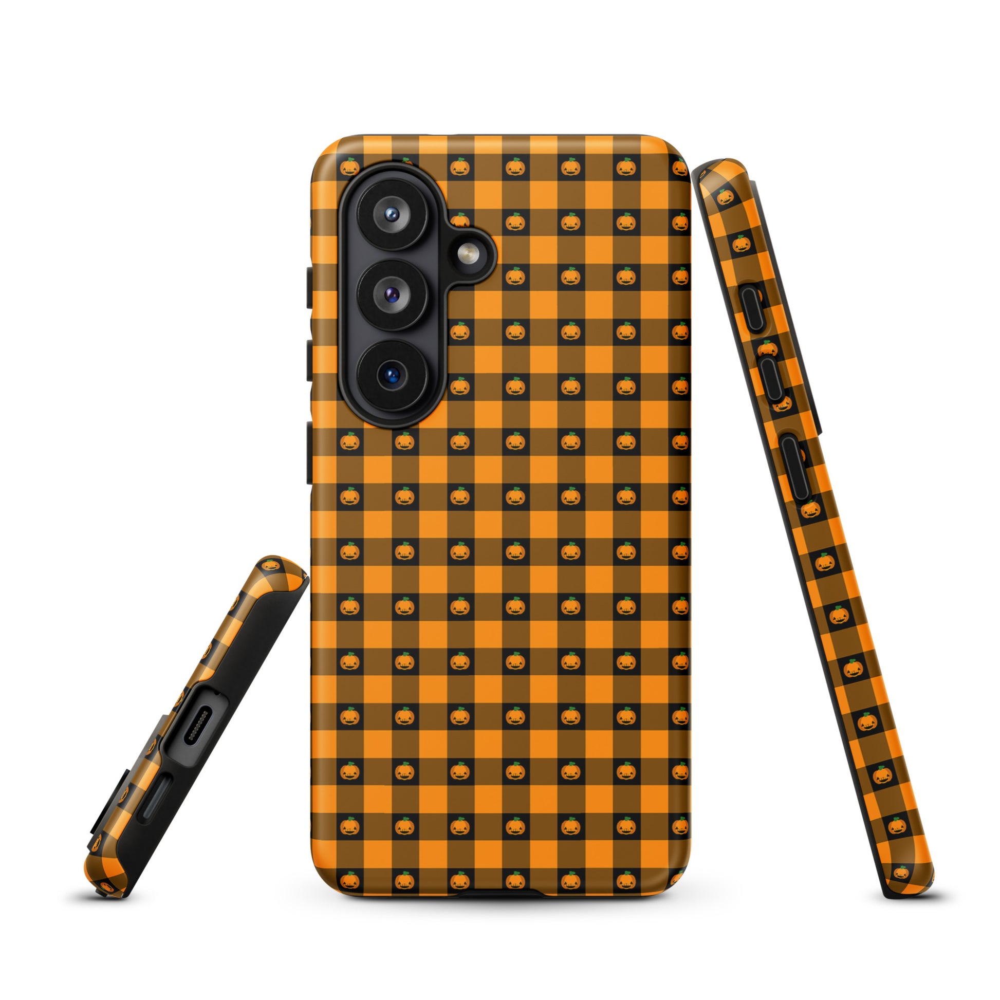 Phone Case for Samsung Galaxy with playful pumpkin gingham design, perfect for adding Halloween charm to your device.