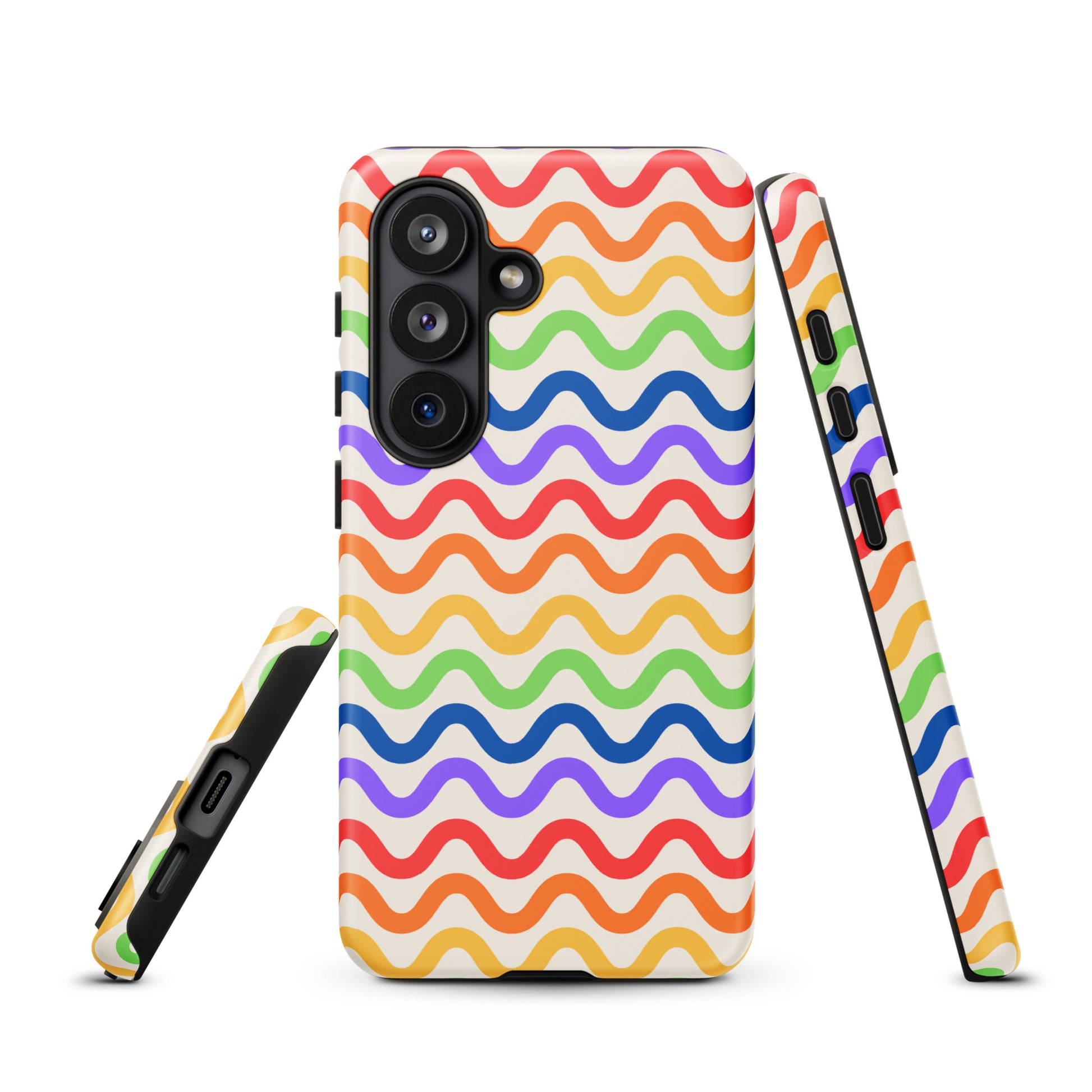 Phone Case for Samsung Galaxy with wavy rainbow pattern, showcasing colorful and vibrant design for style and protection.