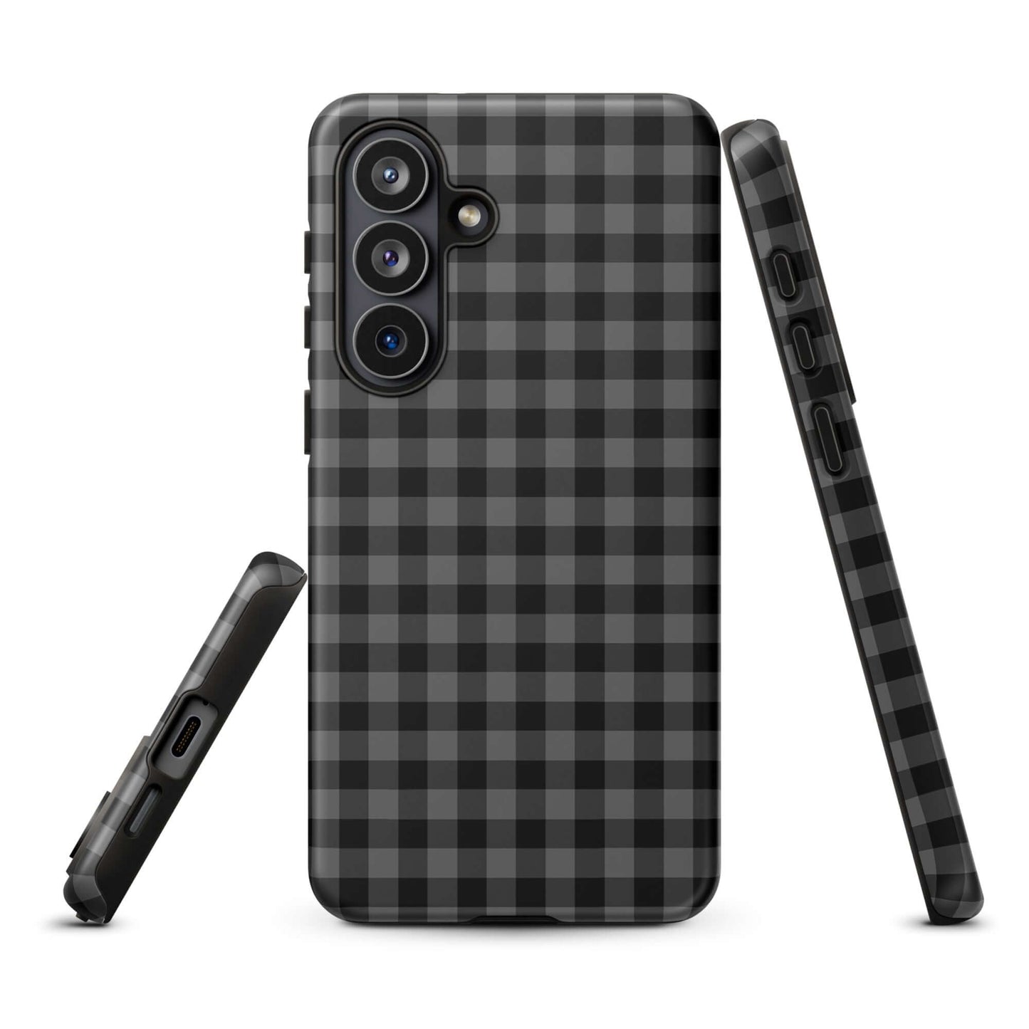 Phone Case for Samsung Galaxy with modern black-and-charcoal gingham pattern offering style and protection.