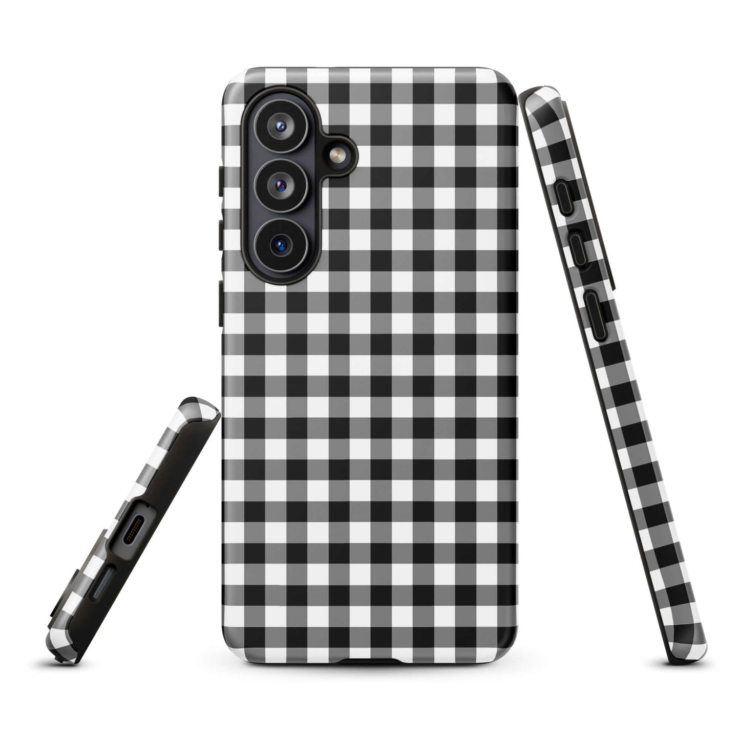 Phone Case for Samsung Galaxy with black and white gingham pattern showcasing style and protection.
