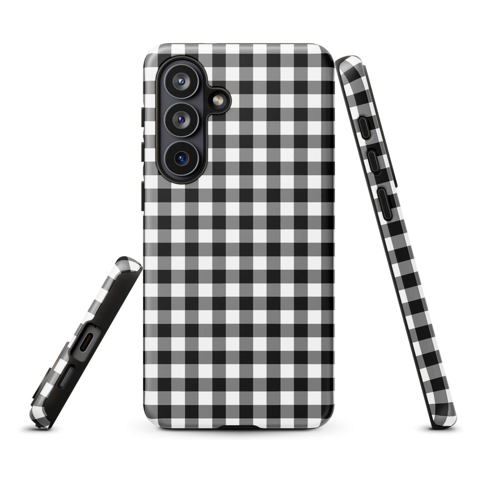 Phone Case for Samsung Galaxy with black and white gingham pattern showcasing style and protection.