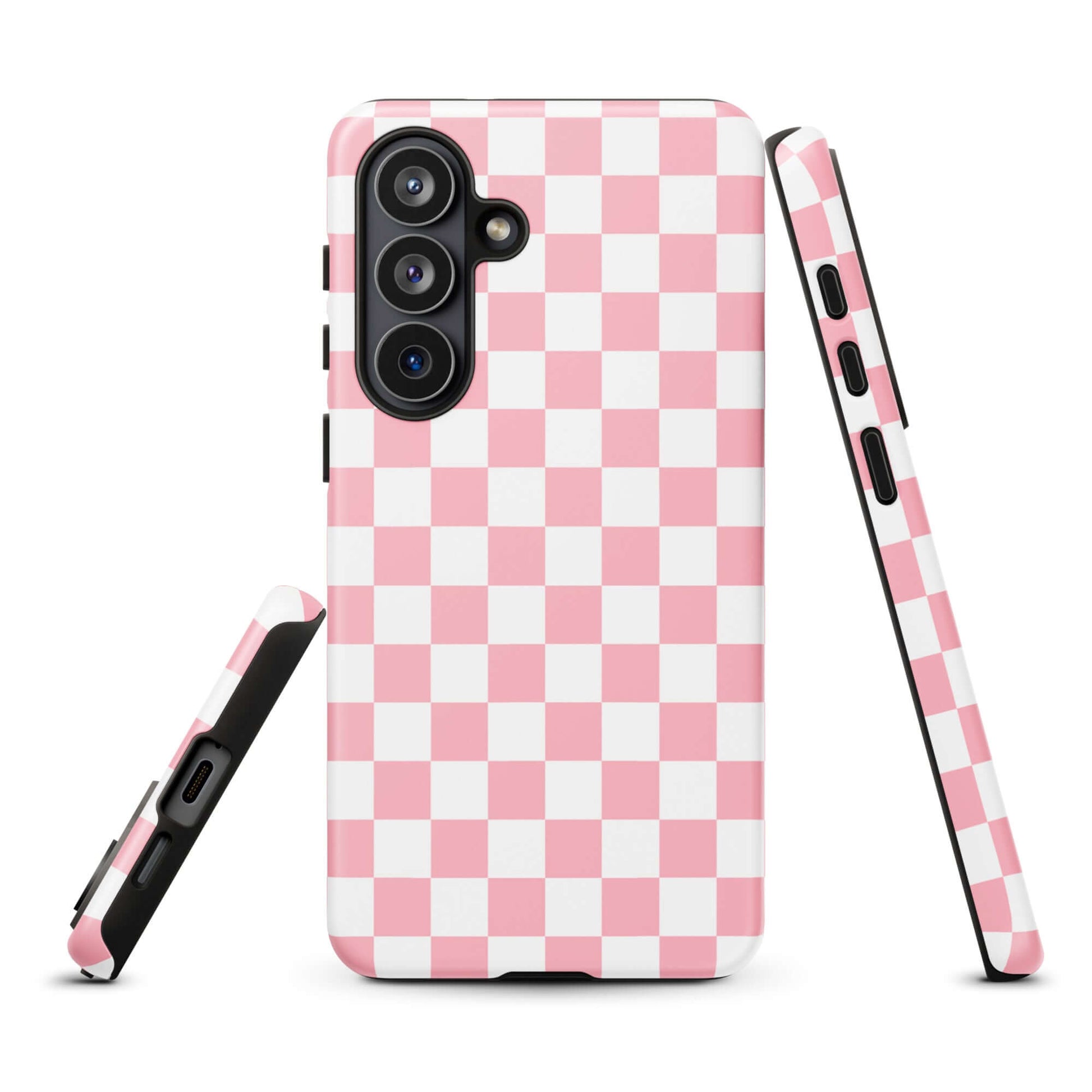 Phone Case for Samsung Galaxy in playful pink and white checkered design