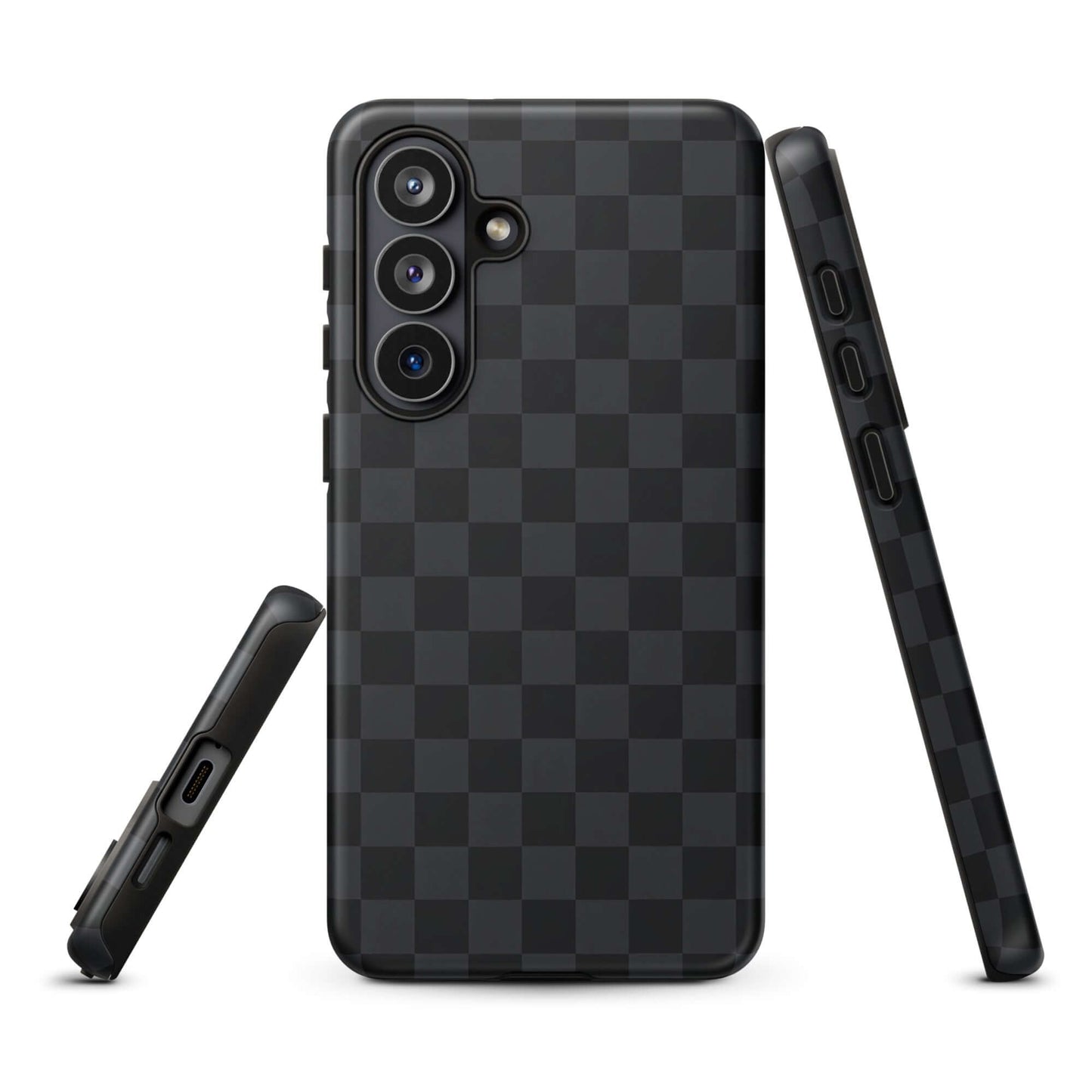 Phone Case for Samsung Galaxy in black and charcoal checkered design, sleek and modern cover providing device protection.